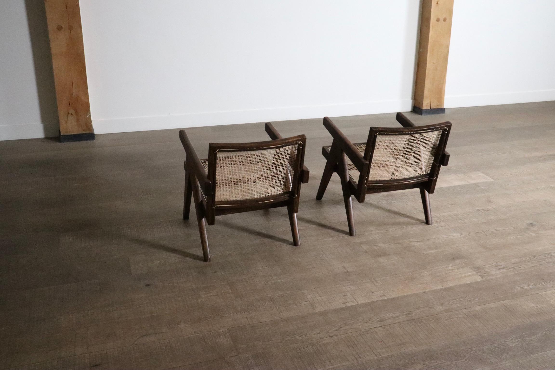 Sillas de salón Pierre Jeanneret PJ-SI-29-A de teca y caña, años 50 en venta 4