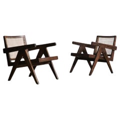Pierre Jeanneret lounge chairs PJ-SI-29-A in teak and Cane, 1950s