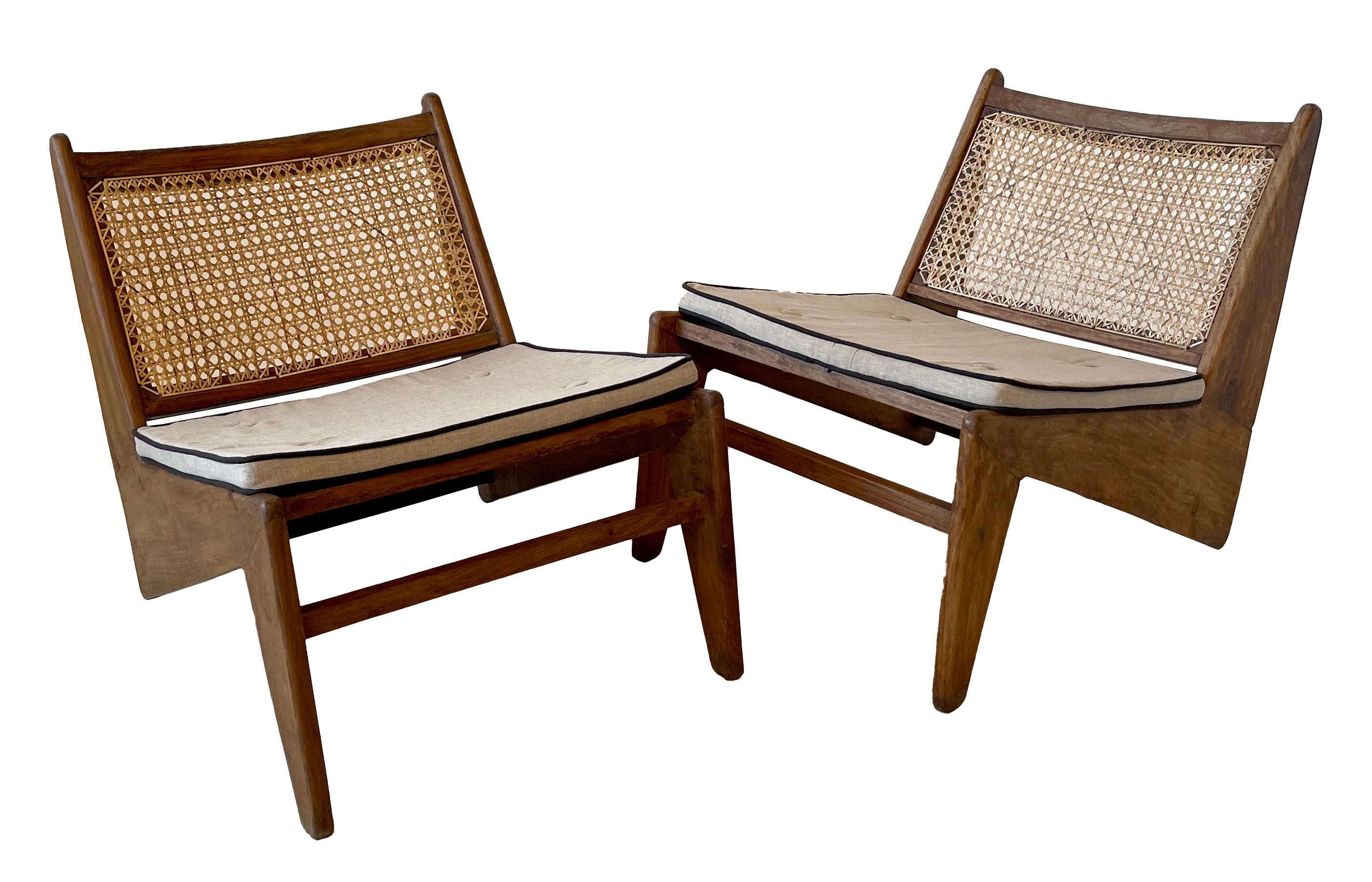 Indian Pierre Jeanneret Low Armless Lounge Chairs 'Kangaroo' For Sale