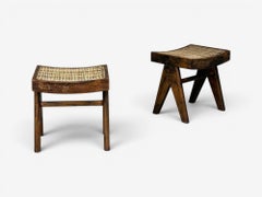 Pierre Jeanneret, Sgabelli bassi in canna, Teak, Canna, Chandigarh, India, anni '60