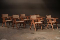 Pierre Jeanneret Mid-Century Dining Chairs, Cane & Teak, 1959