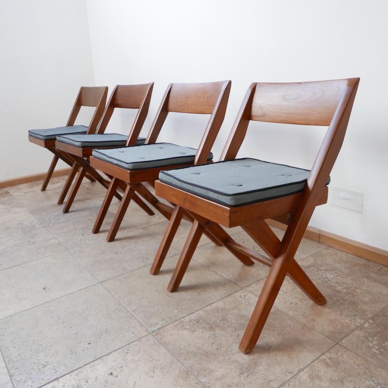 Wood Pierre Jeanneret Mid-Century Library Dining Chairs '4' For Sale