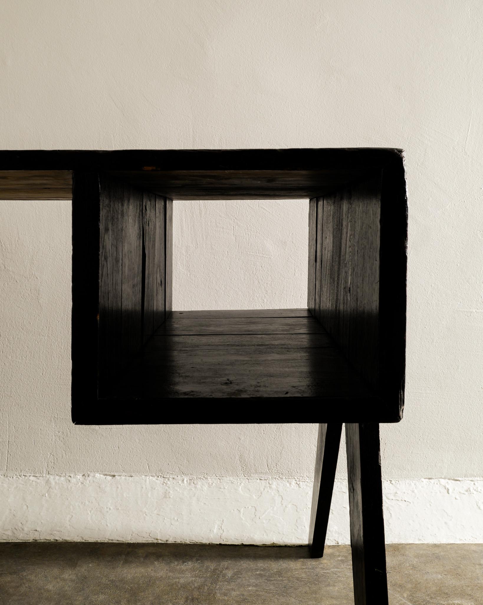 Mid-20th Century Pierre Jeanneret Mid Century Wooden Black Office Desk & Box Chair in Teak, 1950s For Sale