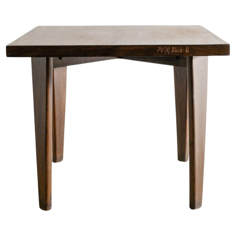 Pierre Jeanneret Mid Century Wooden Squared Teak Dining Table Produced, 1950s im Angebot