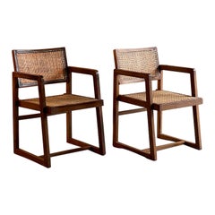 Pierre Jeanneret Model PJ-010201 Teak Armchairs Pair Chandigarh Circa 1960