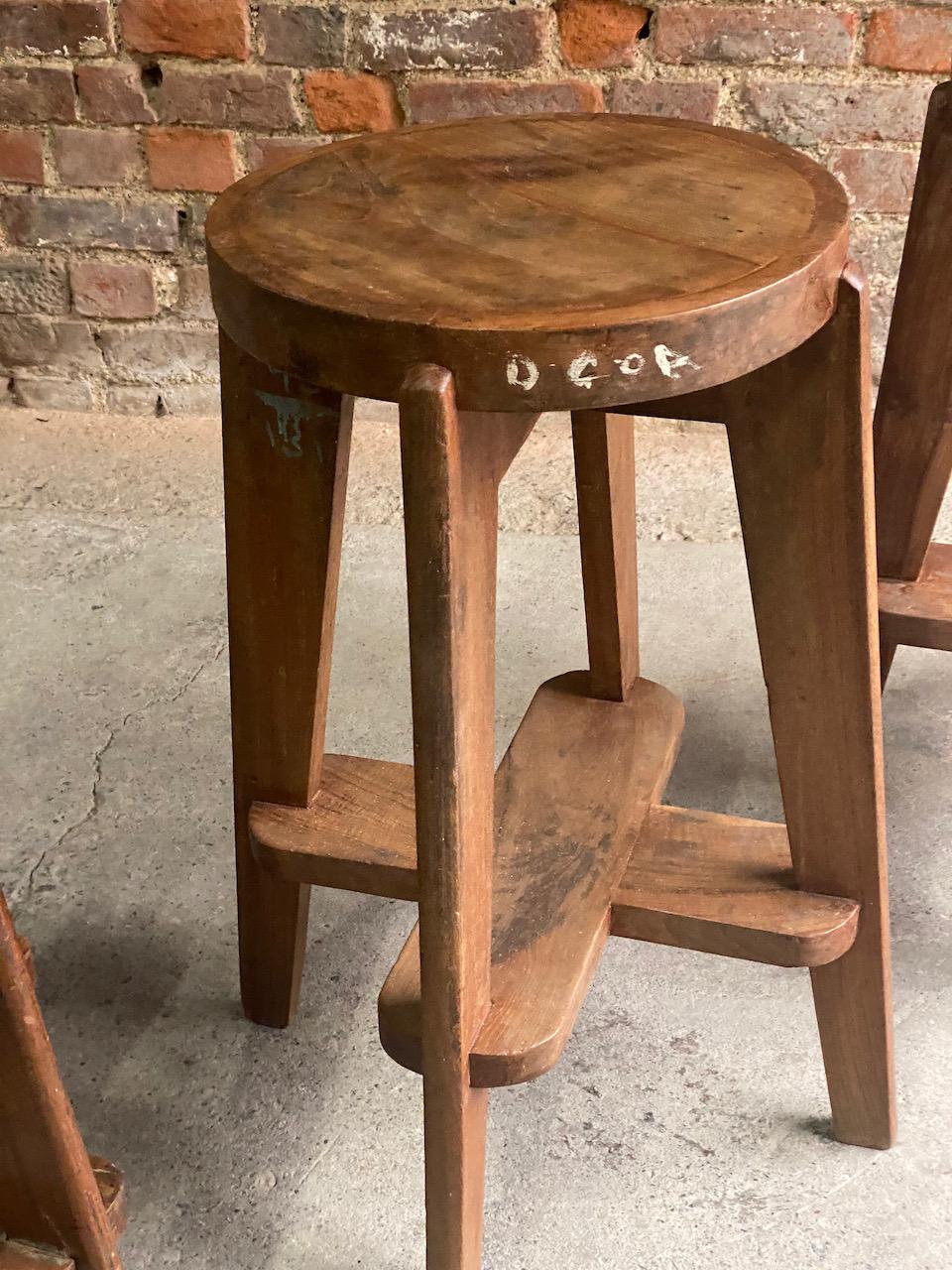 Pierre Jeanneret PJ-011012 Stools 1965 *OFFICIAL CERTIFICATE BY JACQUES DWORCZAK In Good Condition For Sale In Longdon, Tewkesbury