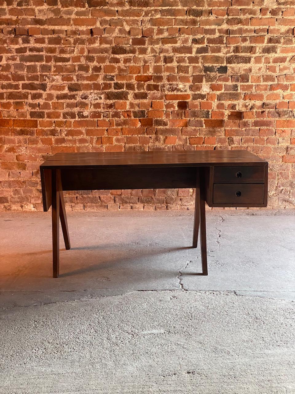 Mid-20th Century Pierre Jeanneret Model PJ-030206 Teak Desk Chandigarh India Circa 1960