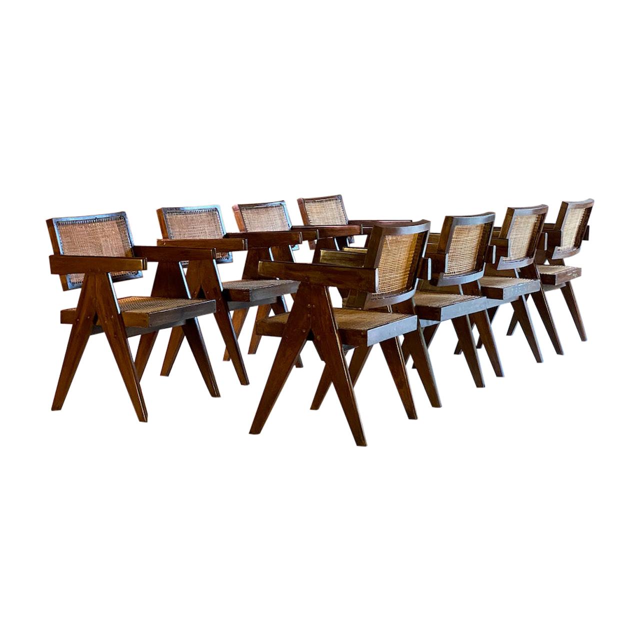 Pierre Jeanneret Model PJ-SI-28-A Floating Back Office Chairs Set of 8 1955