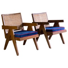 Pierre Jeanneret Model: PJ010104T Easy Low Armchairs Pair Set 1, Circa 1953-54