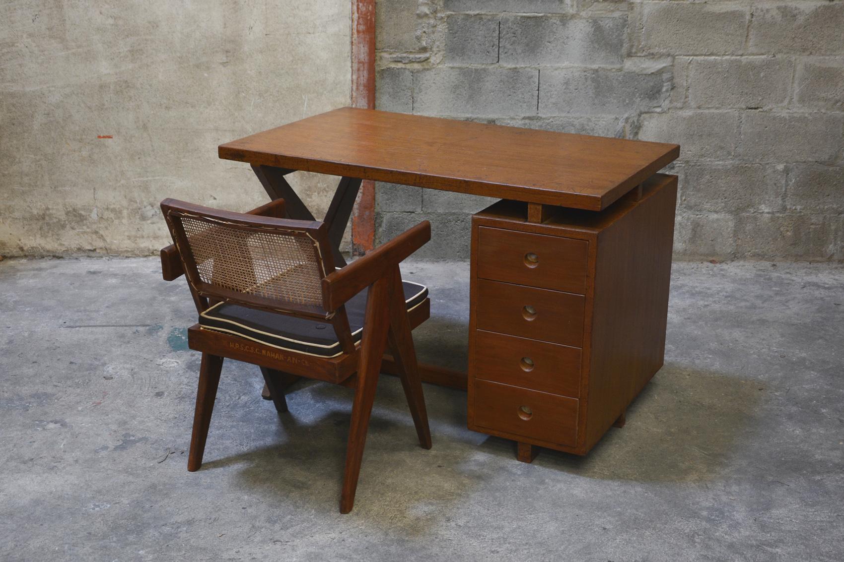 Pierre Jeanneret Office Administrative X-Leg Desk with Teak Top For Sale 7