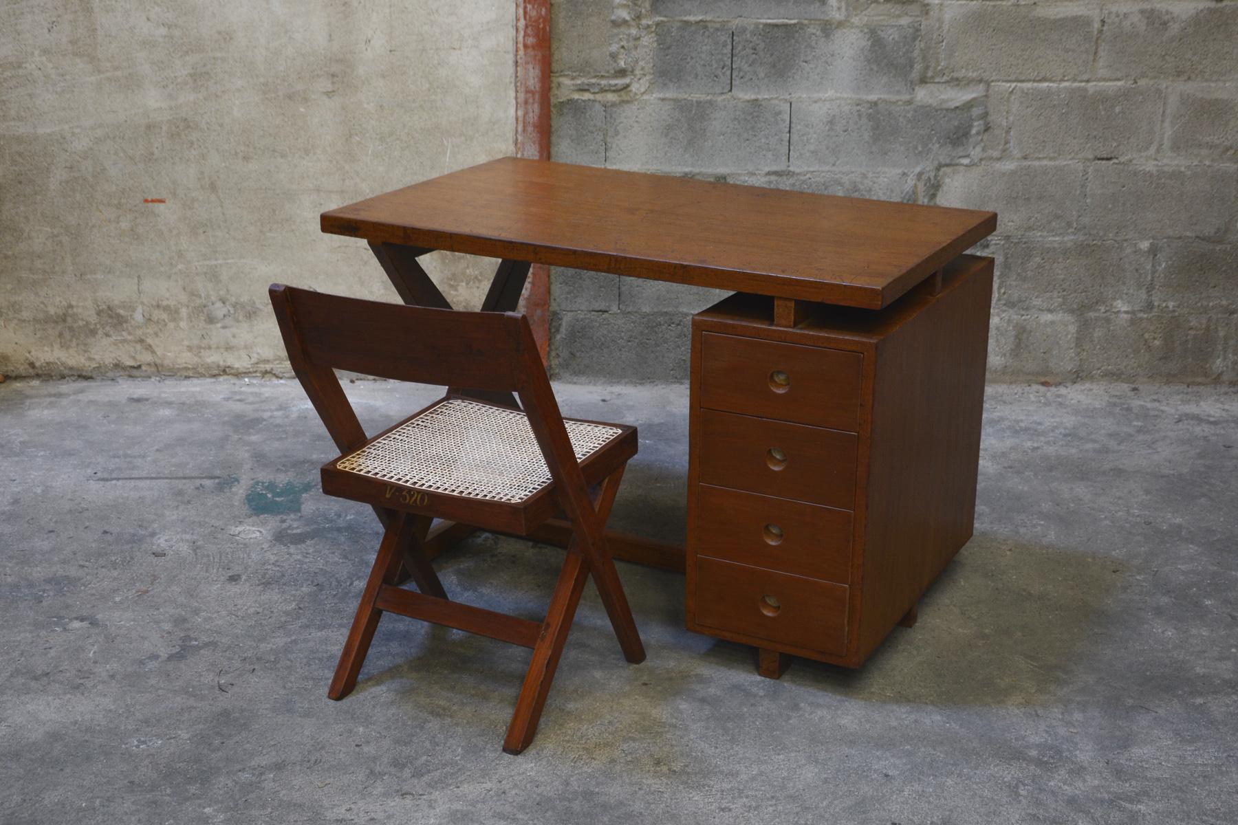 Pierre Jeanneret Office Administrative X-Leg Desk with Teak Top For Sale 8