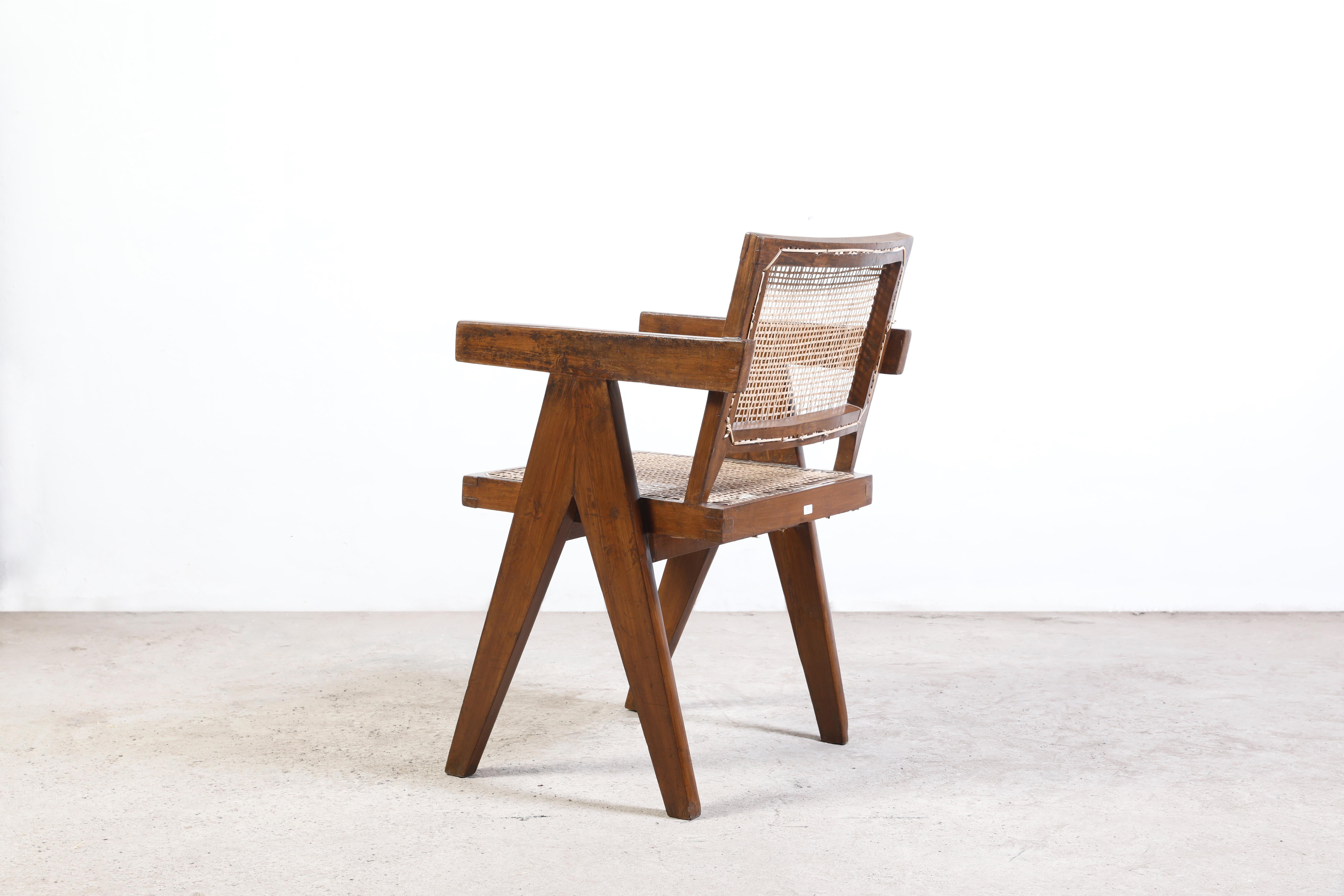 Mid-Century Modern Pierre Jeanneret Office Cane Chair / Authentic Mid-Century Chandigarh PJ-SI-28-B