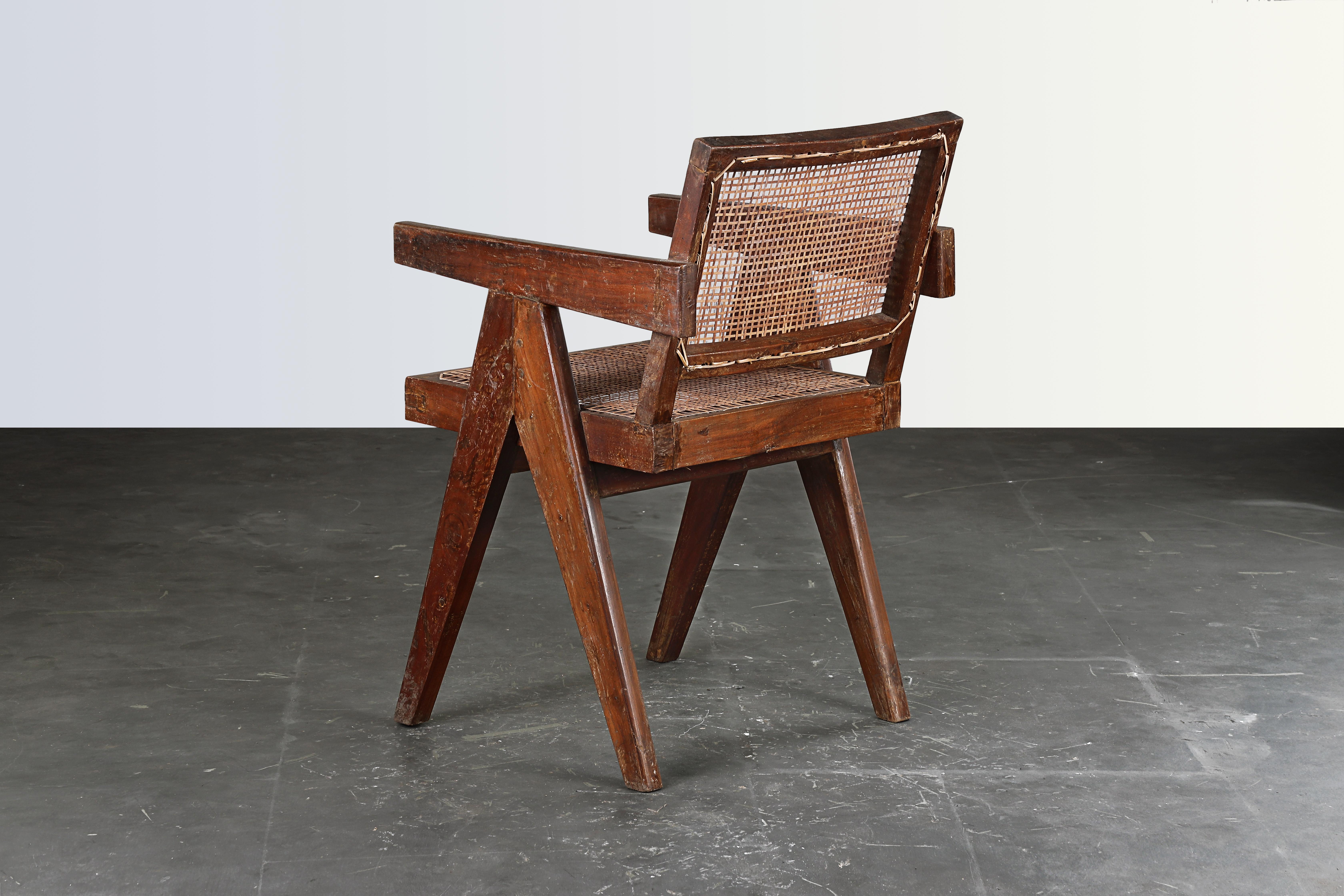 Indian Pierre Jeanneret Office Cane Chair / Authentic Mid-Century Chandigarh PJ-SI-28-B