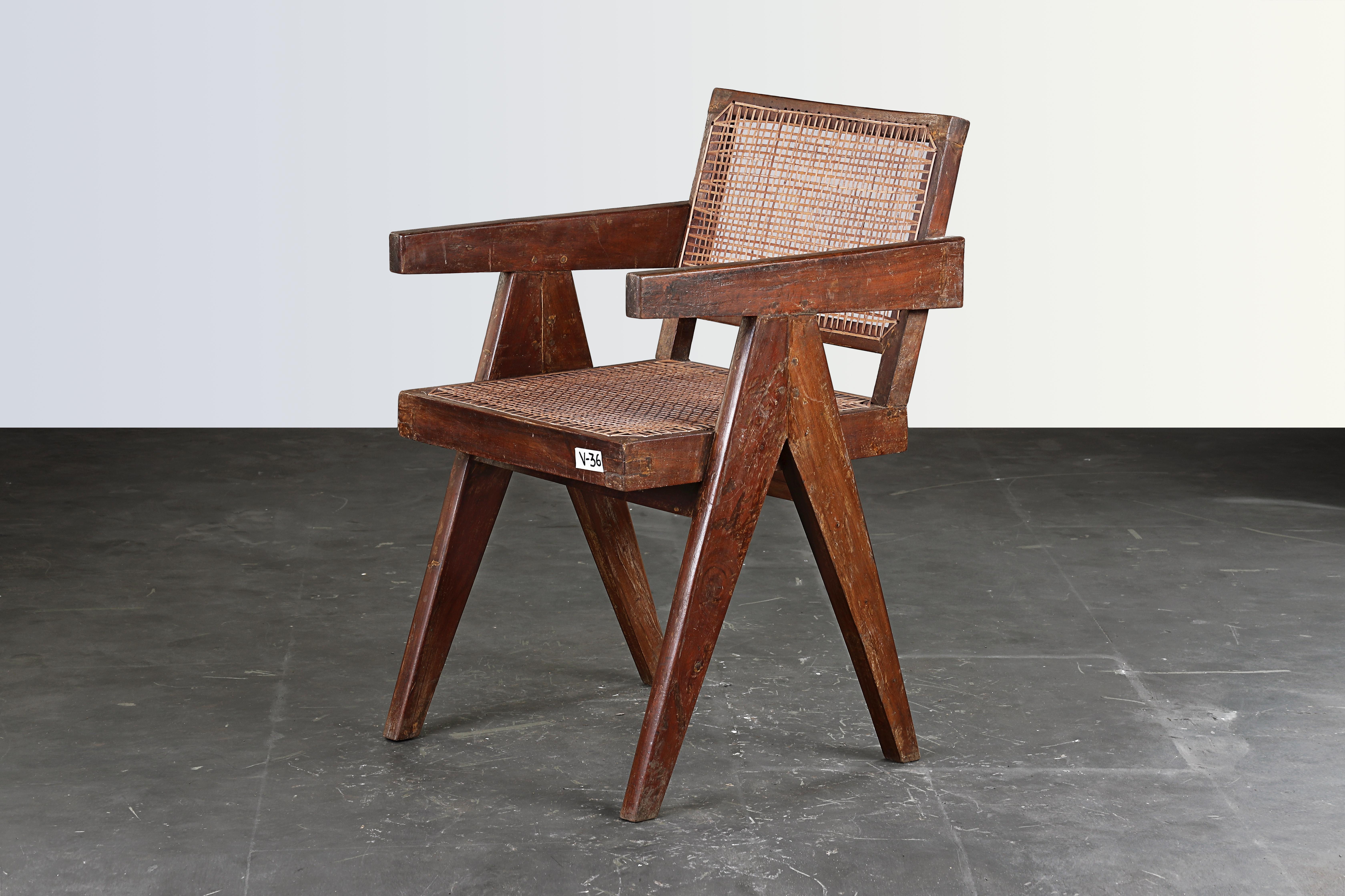 Pierre Jeanneret Office Cane Chair / Authentic Mid-Century Chandigarh PJ-SI-28-B In Good Condition In Zürich, CH