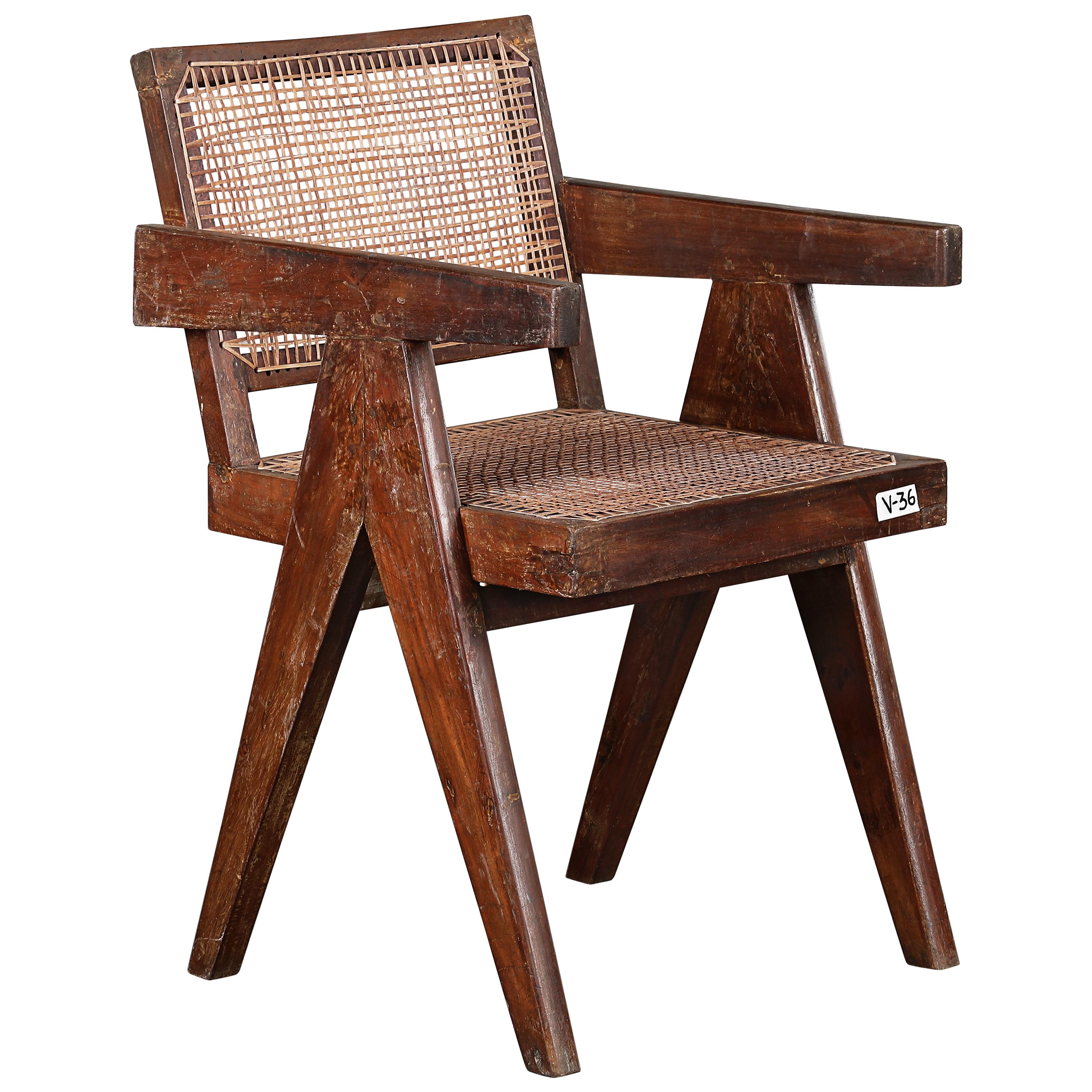 Pierre Jeanneret Office Cane Chair / Authentic Mid-Century Chandigarh PJ-SI-28-B