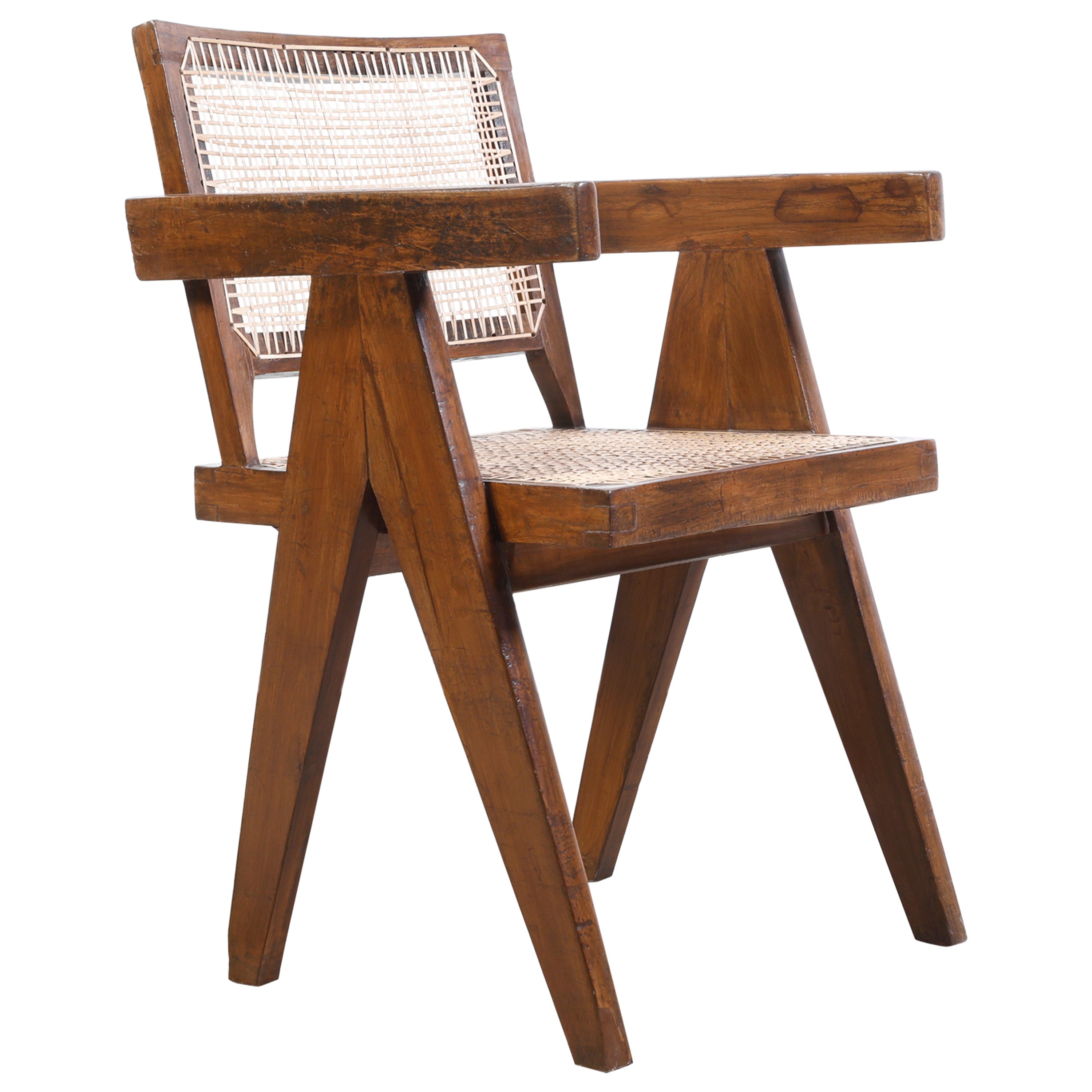 Pierre Jeanneret Office Cane Chair / Authentic Mid-Century Chandigarh PJ-SI-28-B