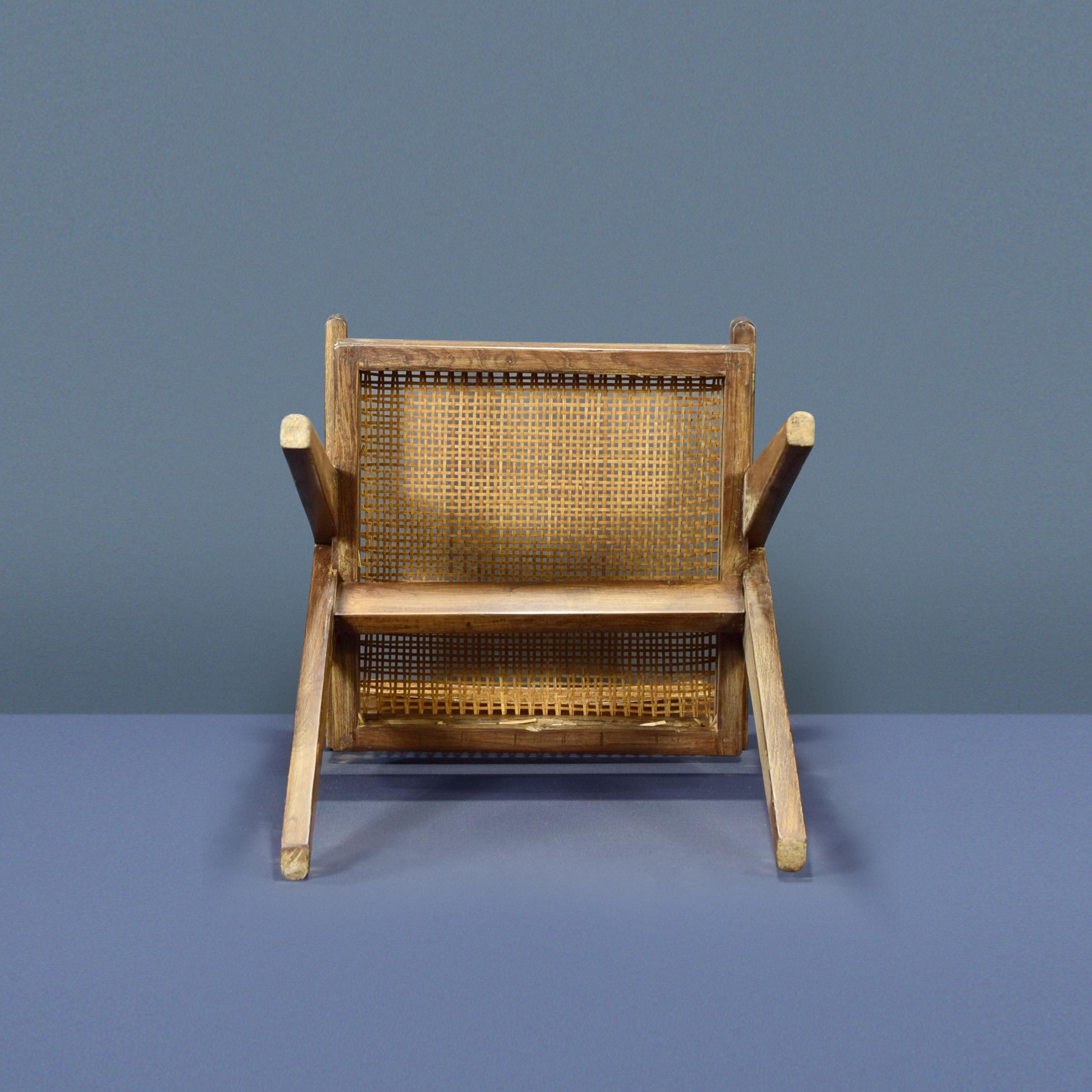 Chaise de bureau en rotin authentique Pierre Jeanneret, mi-siècle moderne PJ-SI-28-A en vente 3