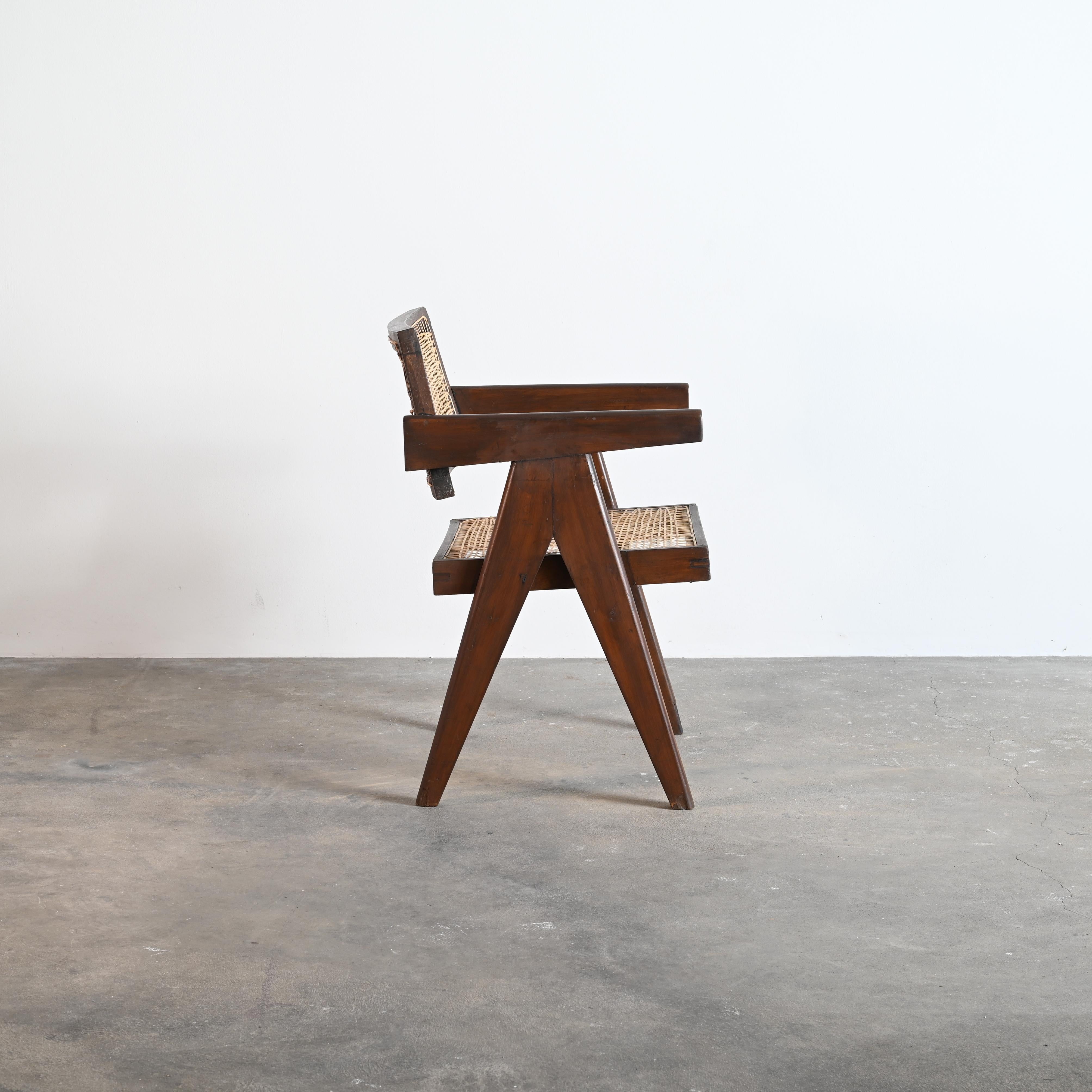 Pierre Jeanneret Bürostuhl aus Schilfrohr, authentisch, Mid-Century Modern, PJ-SI-28-A (Moderne der Mitte des Jahrhunderts) im Angebot