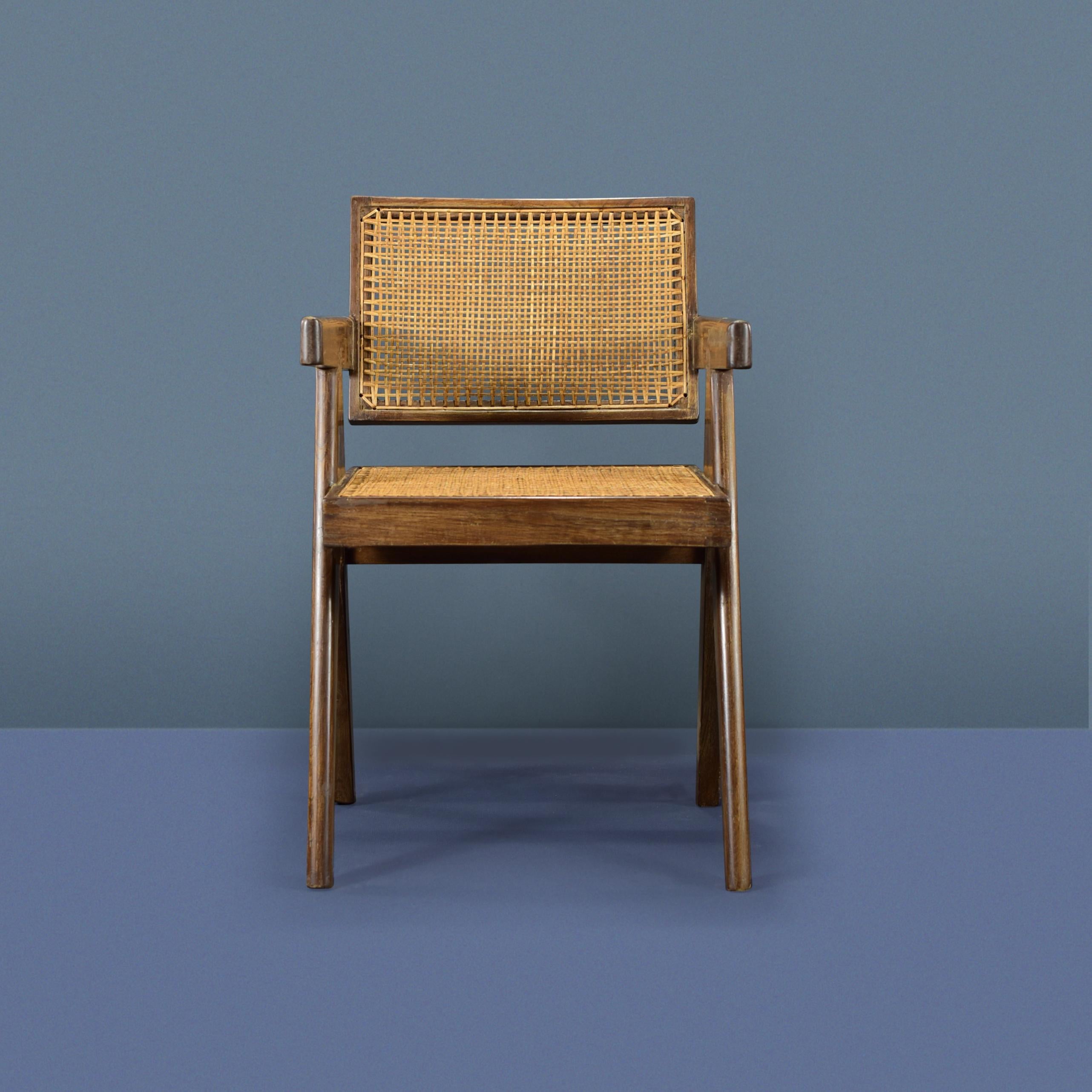 Chaise de bureau en rotin authentique Pierre Jeanneret, mi-siècle moderne PJ-SI-28-A en vente 2