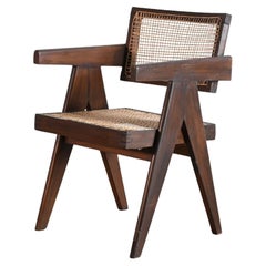 Chaise de bureau en rotin authentique Pierre Jeanneret, mi-siècle moderne PJ-SI-28-A