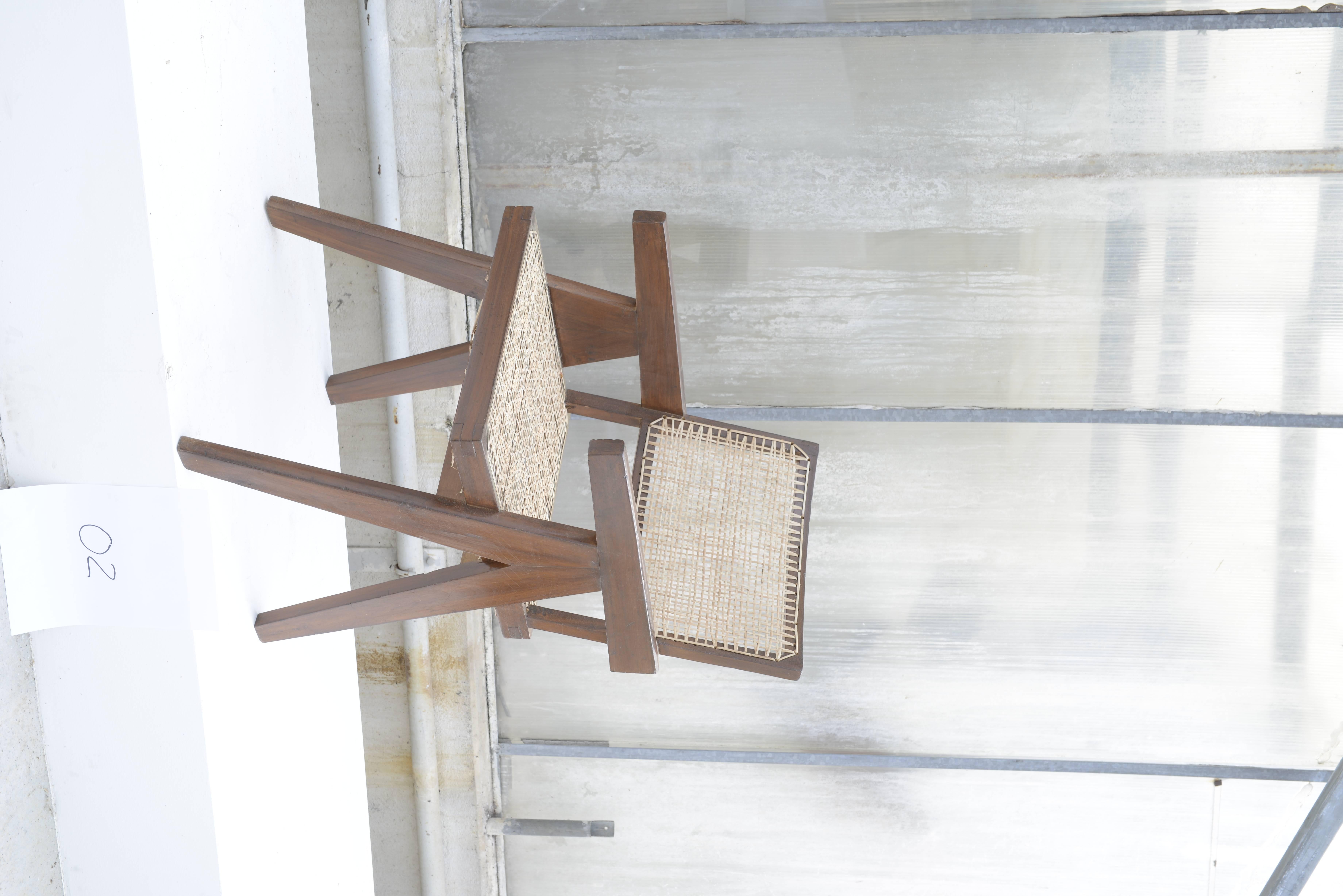 An original chair by Pierre Jeanneret, fantastic office cane chair. Usable for dining or working.
Called PJ-SI-28-B.
All wooden parts are authentic from midcentury, with a fantastic patina and traces of time. Nicely restored. Not over-restored.