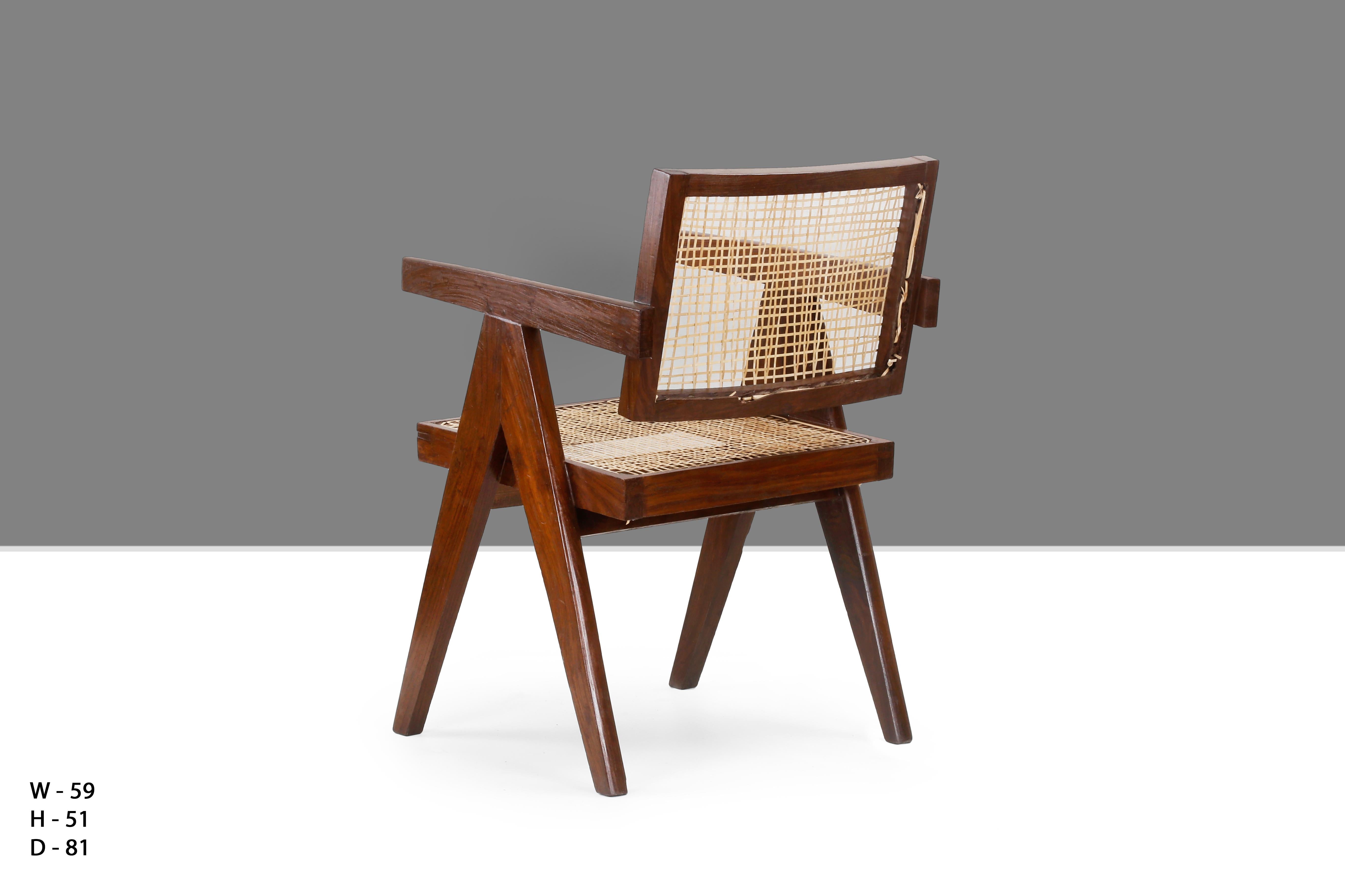 Indian Pierre Jeanneret Office Cane Chair PJ-SI-28-A 'Authentic' For Sale