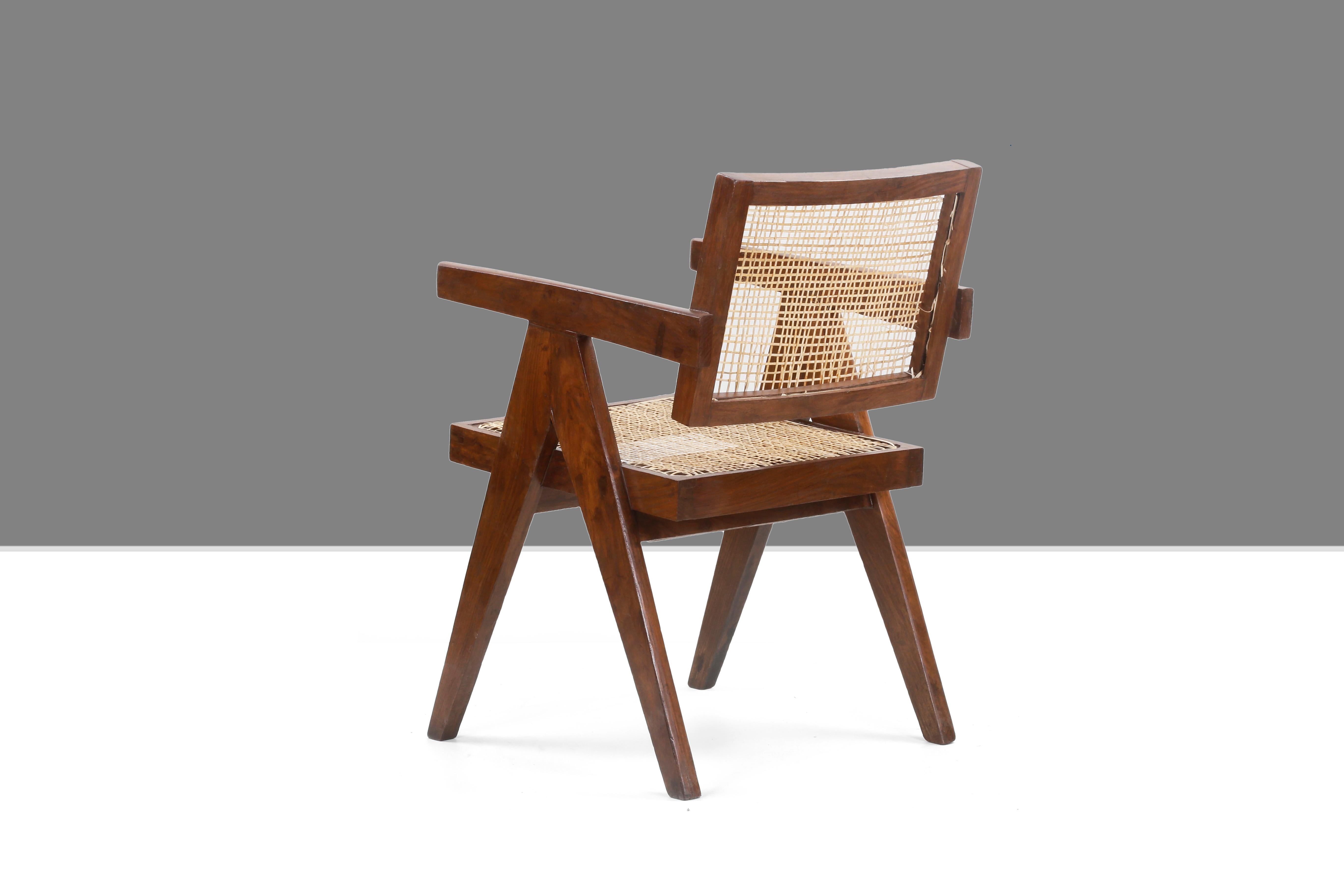 Mid-20th Century Pierre Jeanneret Office Cane Chair PJ-SI-28-A 'Authentic'