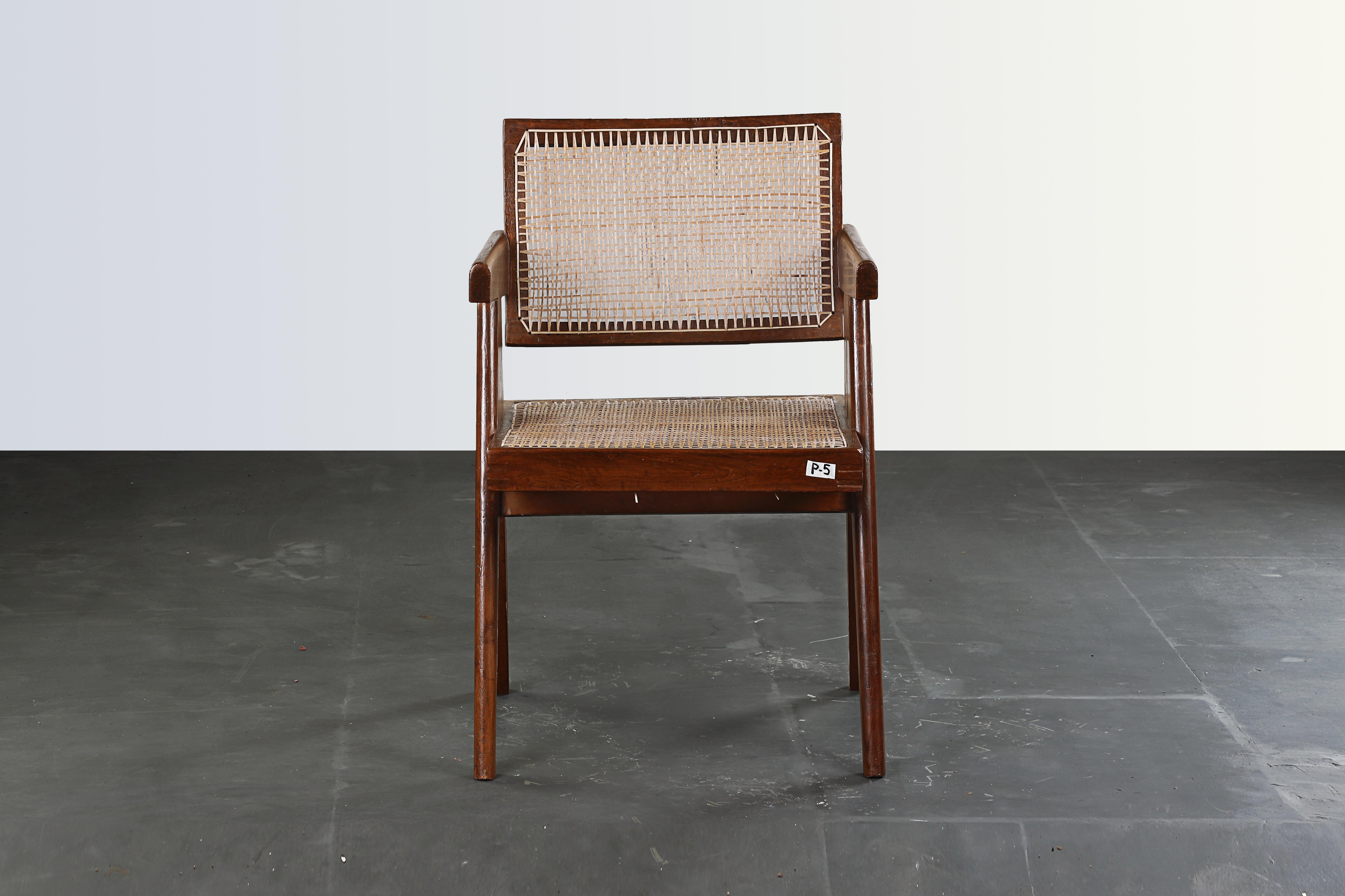 Mid-Century Modern Pierre Jeanneret Office Cane Chair PJ-SI-28-A 'Authentic' with Letters