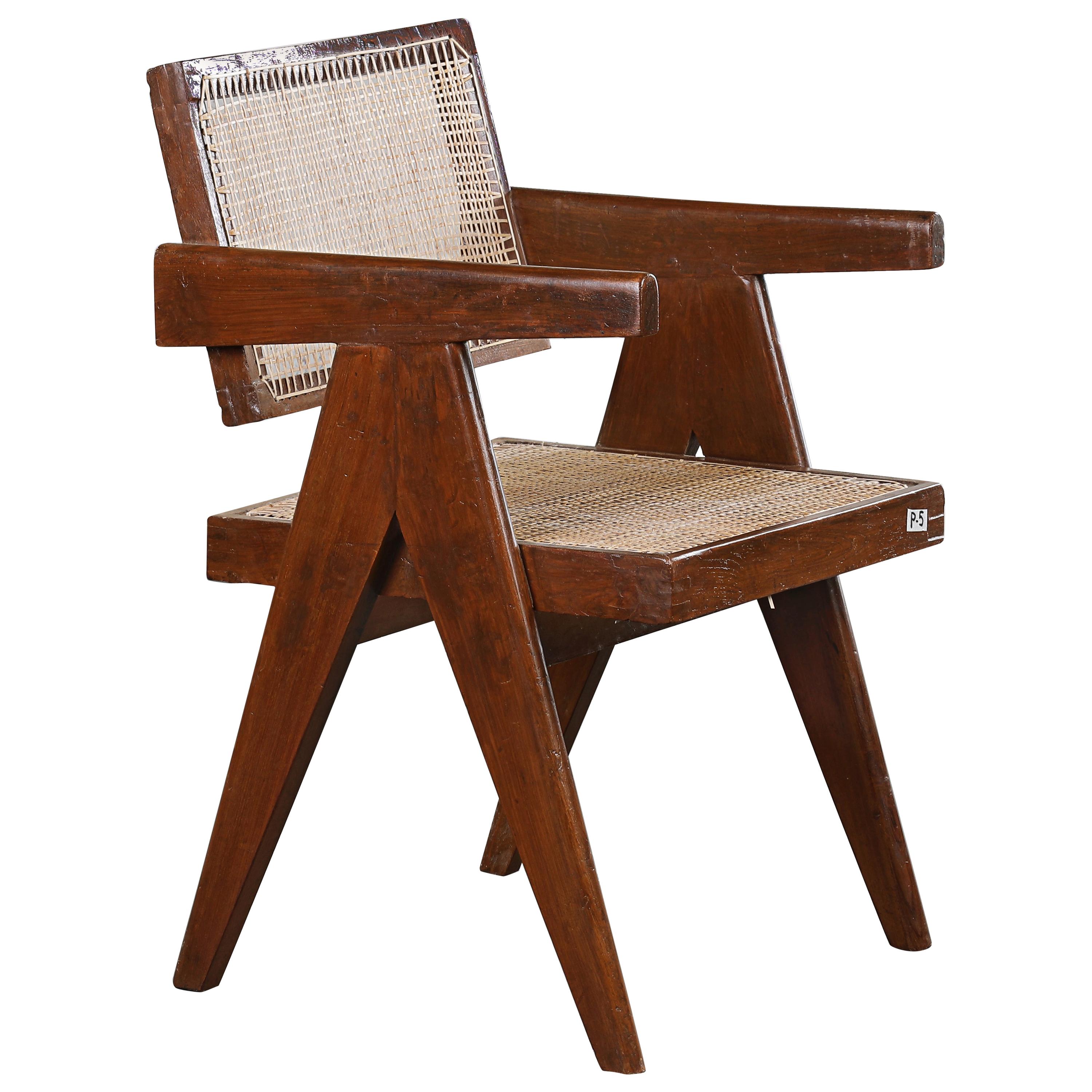 Pierre Jeanneret Office Cane Chair PJ-SI-28-A 'Authentic' with Letters