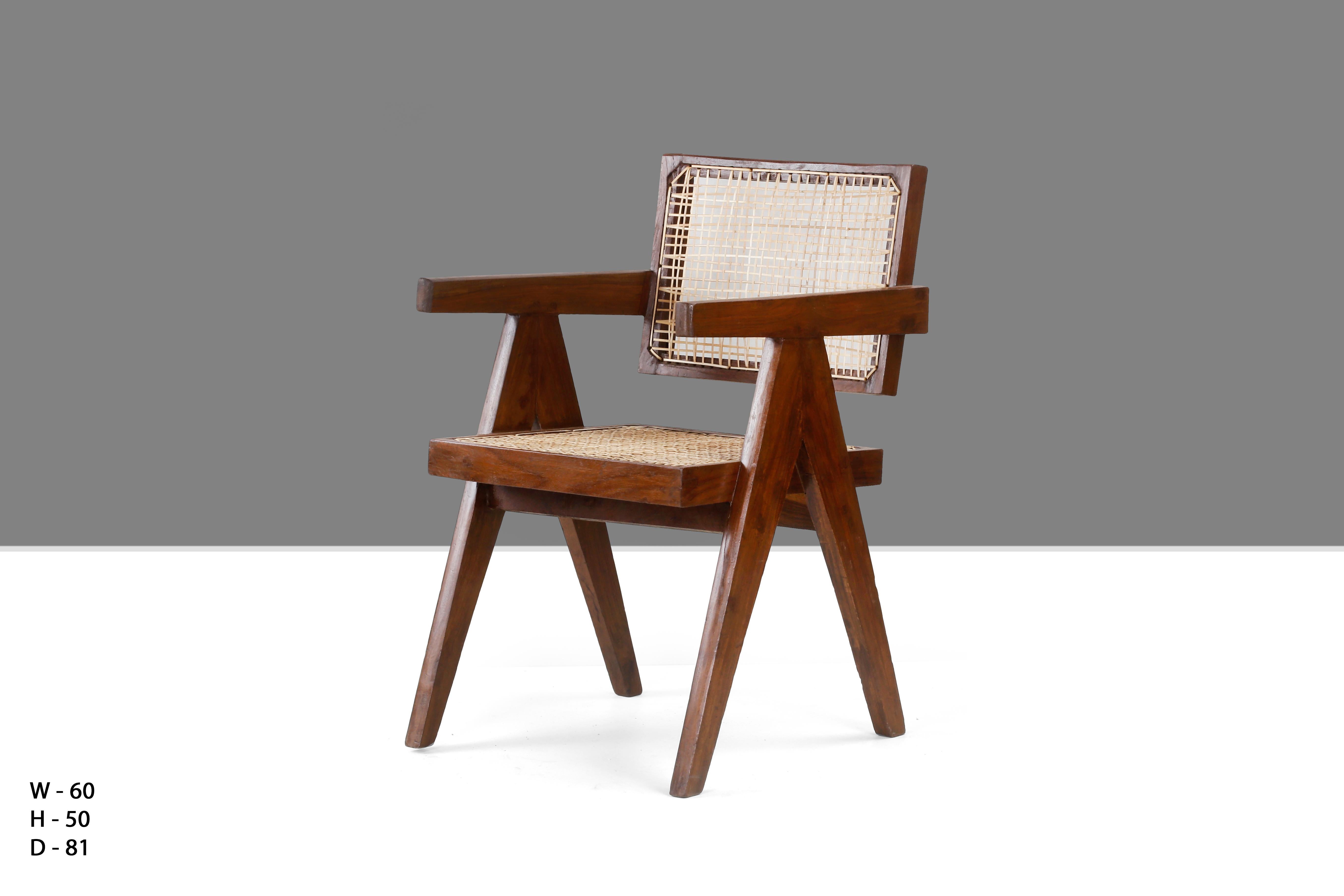 Indian Pierre Jeanneret Office Cane Chair PJ-SI-28-A