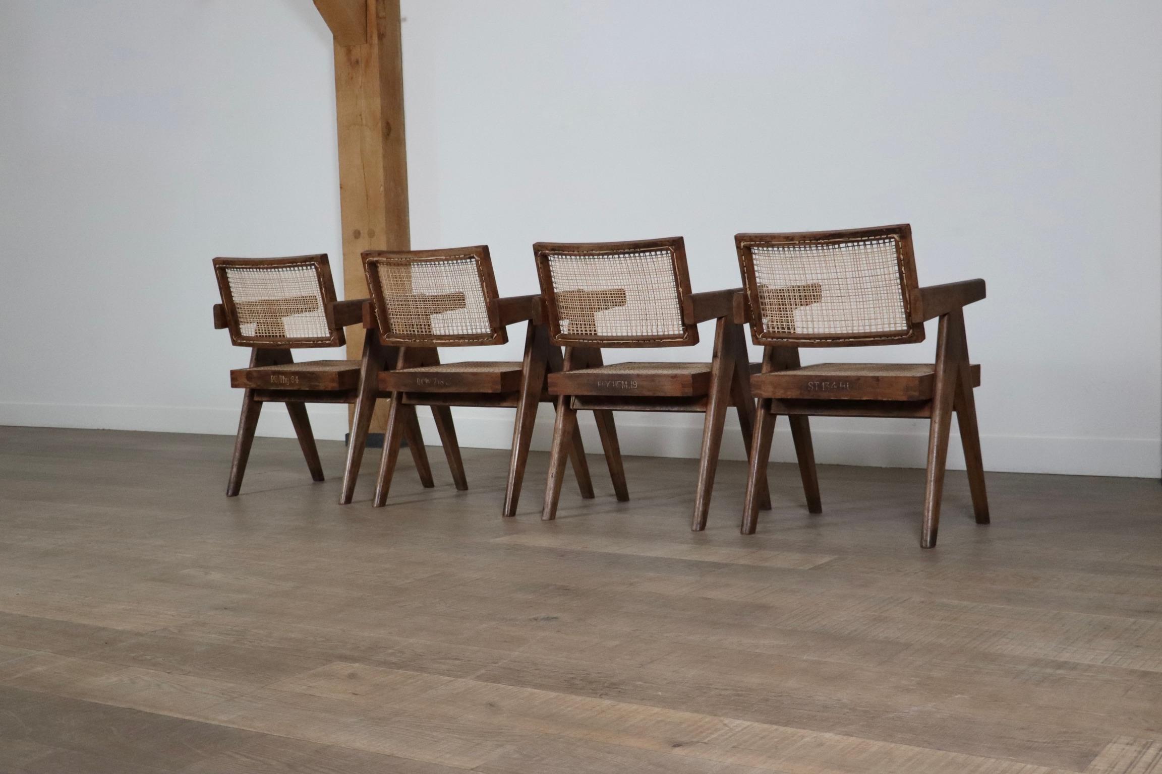 Pierre Jeanneret Office Cane chairs, India 1950s For Sale 9