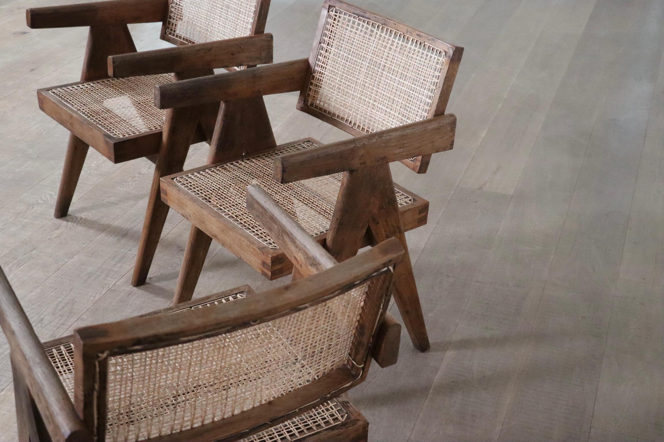 Pierre Jeanneret Office Cane chairs, India 1950s For Sale 10