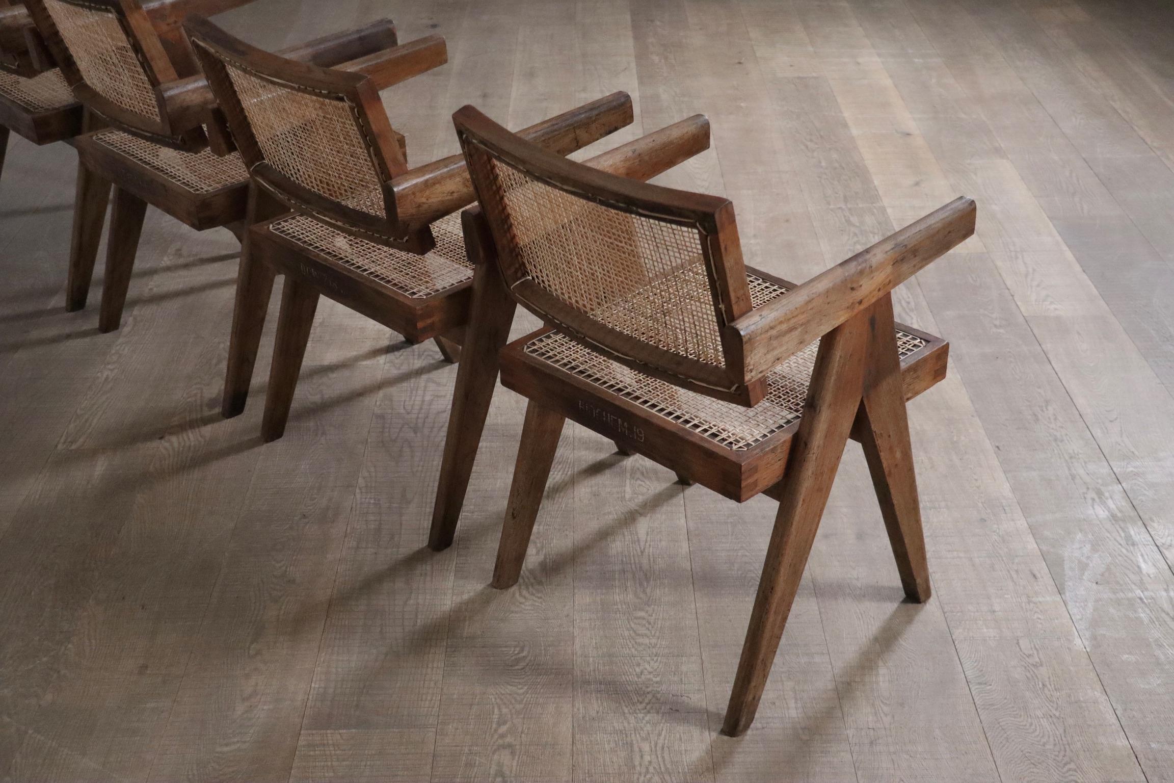 Pierre Jeanneret Office Cane chairs, India 1950s In Good Condition For Sale In ABCOUDE, UT