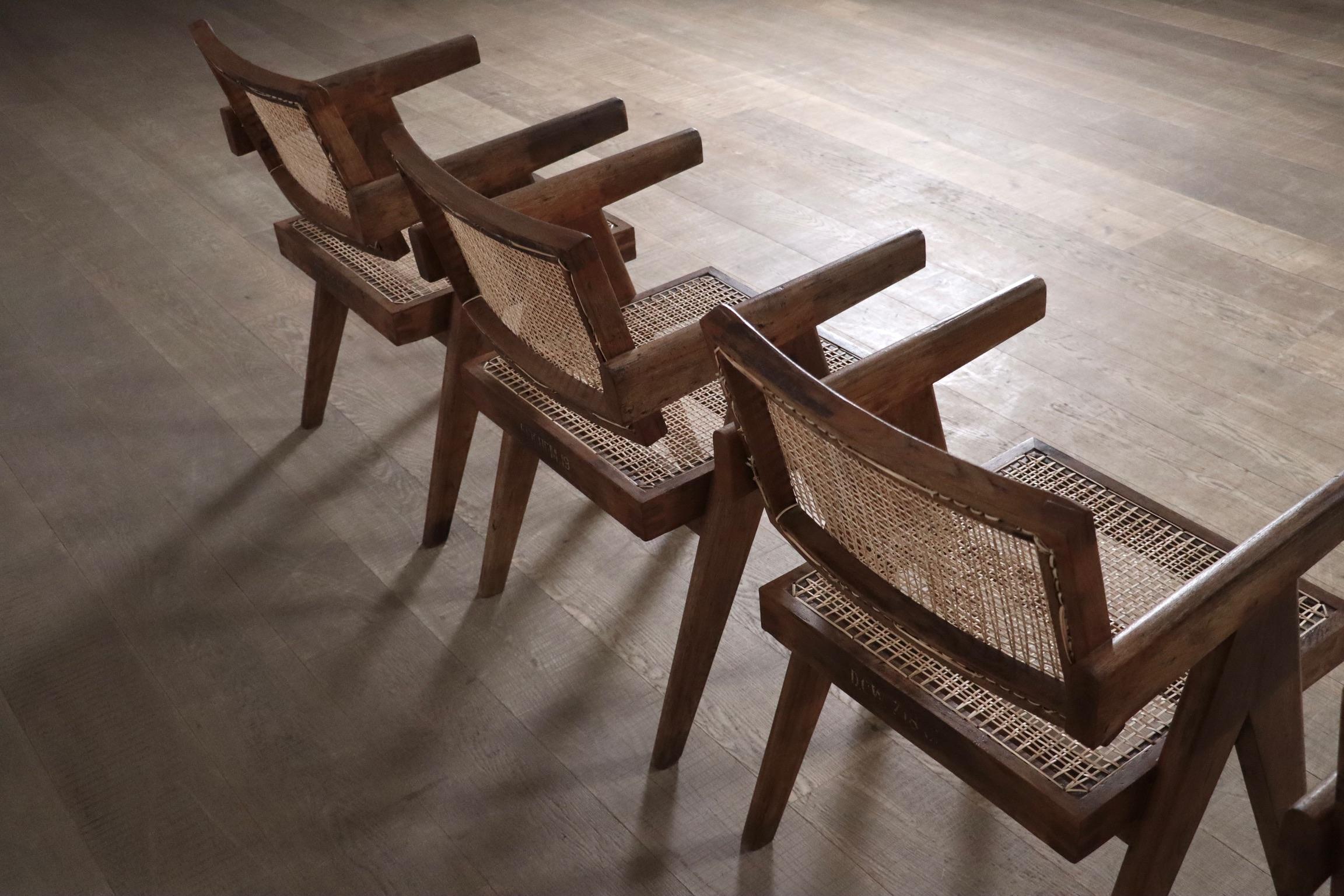 Mid-20th Century Pierre Jeanneret Office Cane chairs, India 1950s For Sale