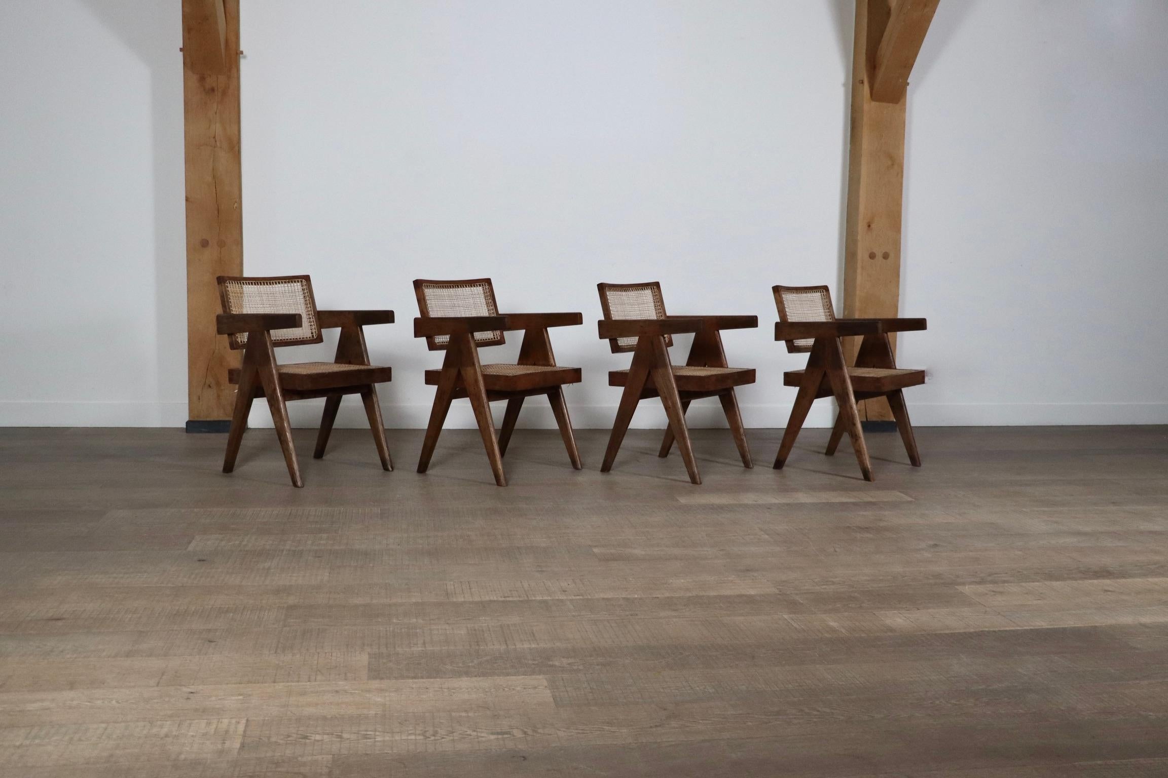 Pierre Jeanneret Office Cane chairs, India 1950s For Sale 2