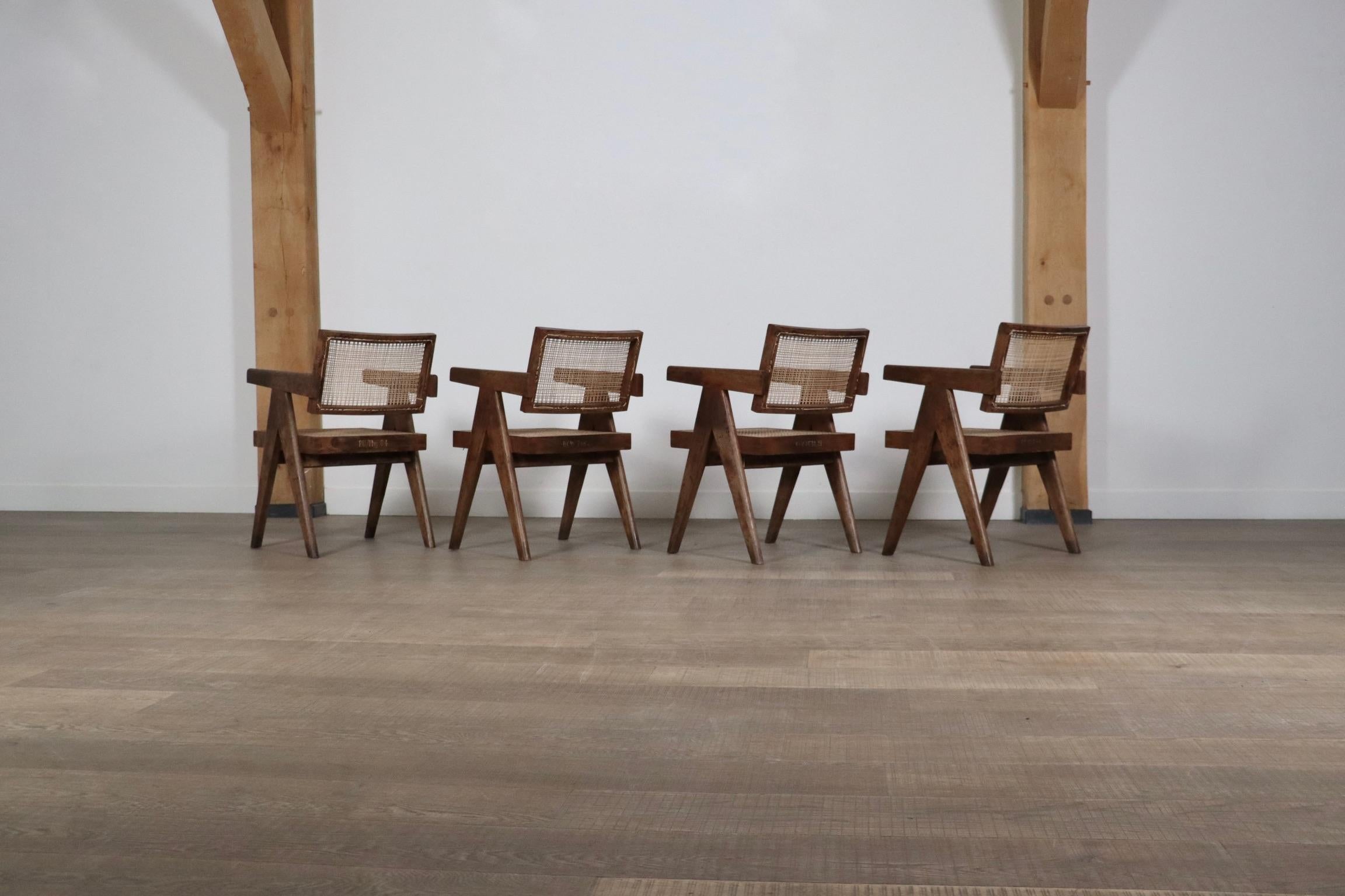 Pierre Jeanneret Office Cane chairs, India 1950s For Sale 5