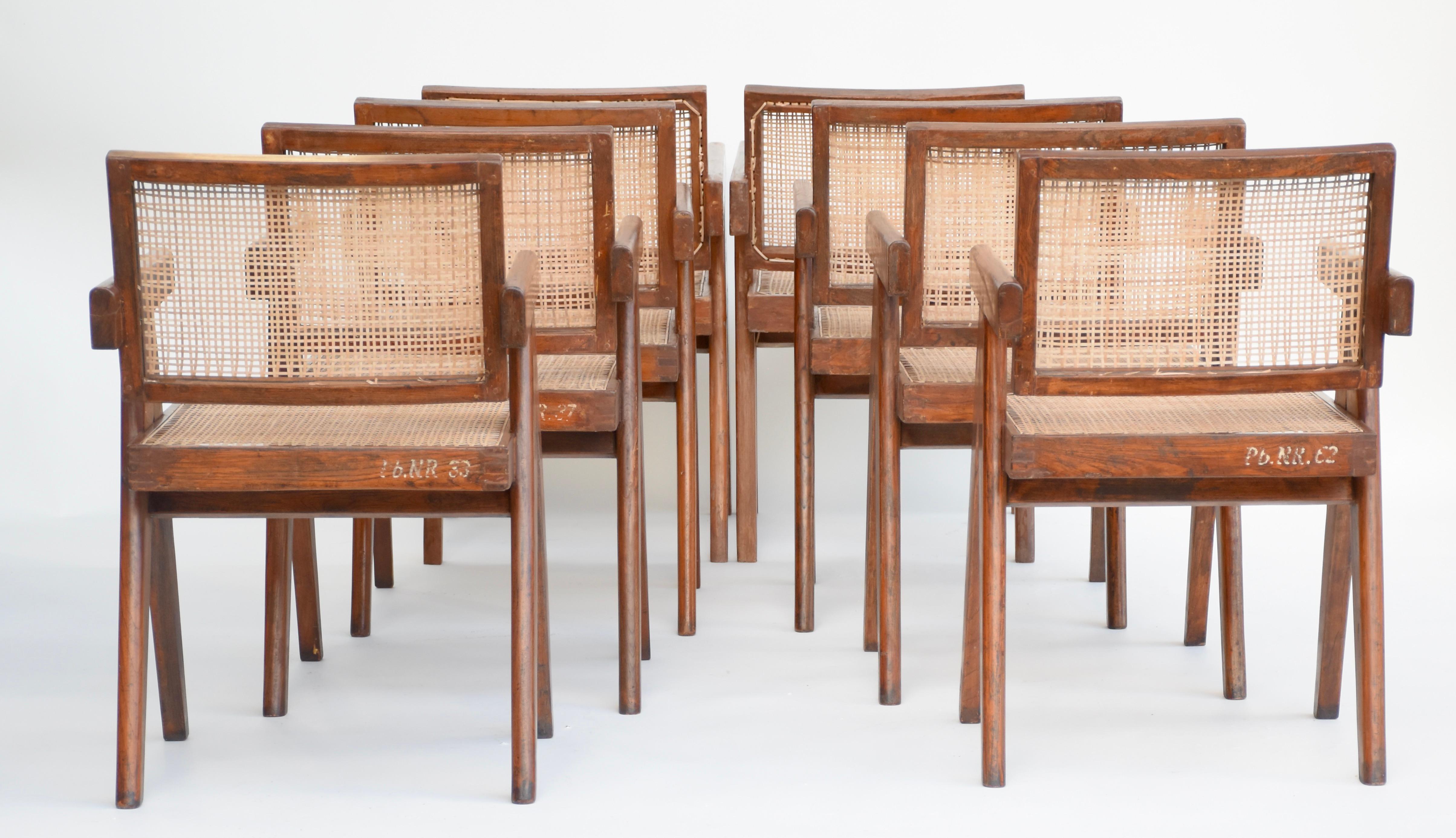Pierre Jeanneret Set of 8 Office Cane Chairs Ca. 1955-1960 from Chandigarh For Sale 2