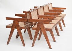 Pierre Jeanneret Set of 8 Office Cane Chairs Ca. 1955-1960 from Chandigarh