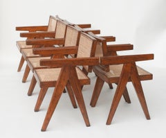 Retro Pierre Jeanneret Office Cane Chairs Set of 8