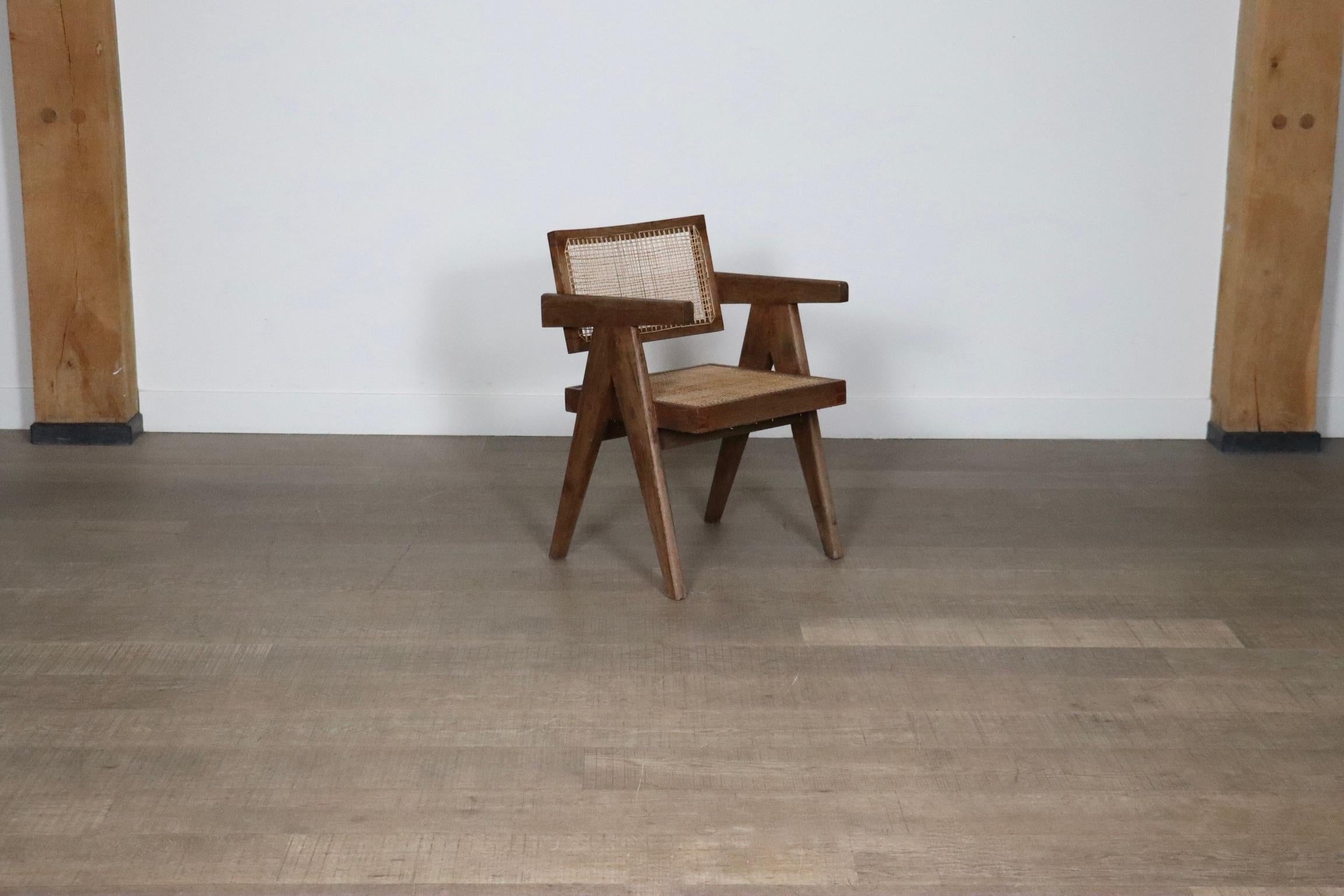 Pierre Jeanneret Office Cane Dining chair, India 1950s In Good Condition In ABCOUDE, UT