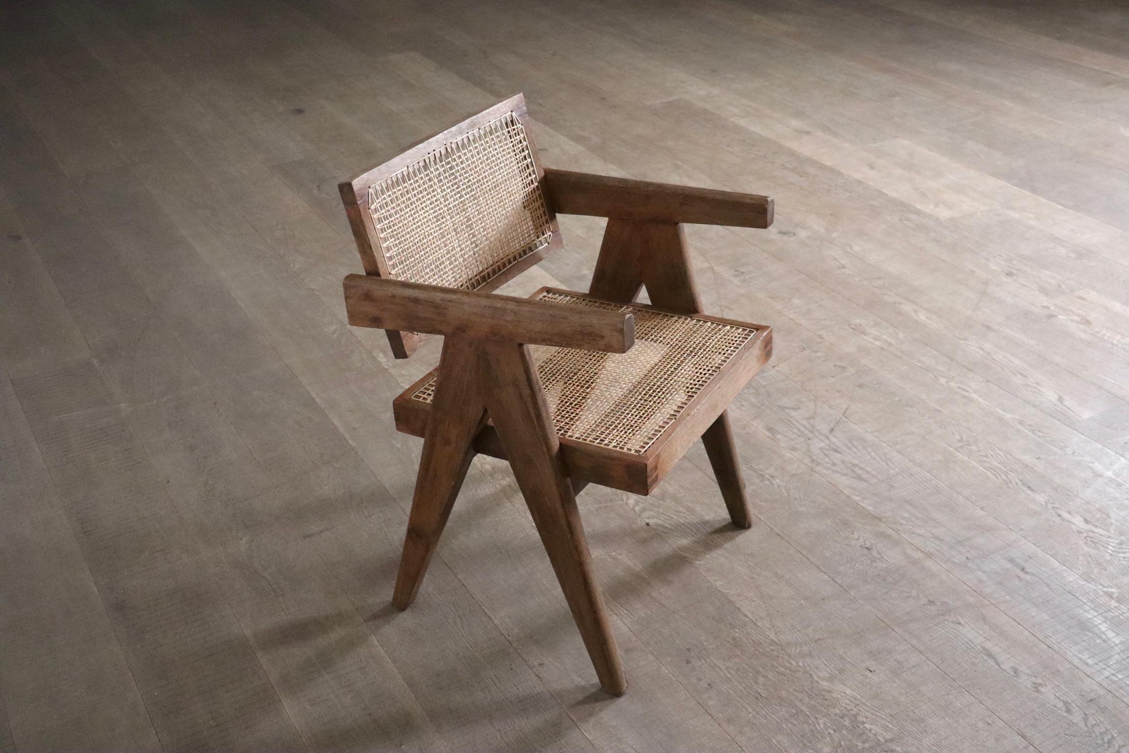 Mid-20th Century Pierre Jeanneret Office Cane Dining chair, India 1950s