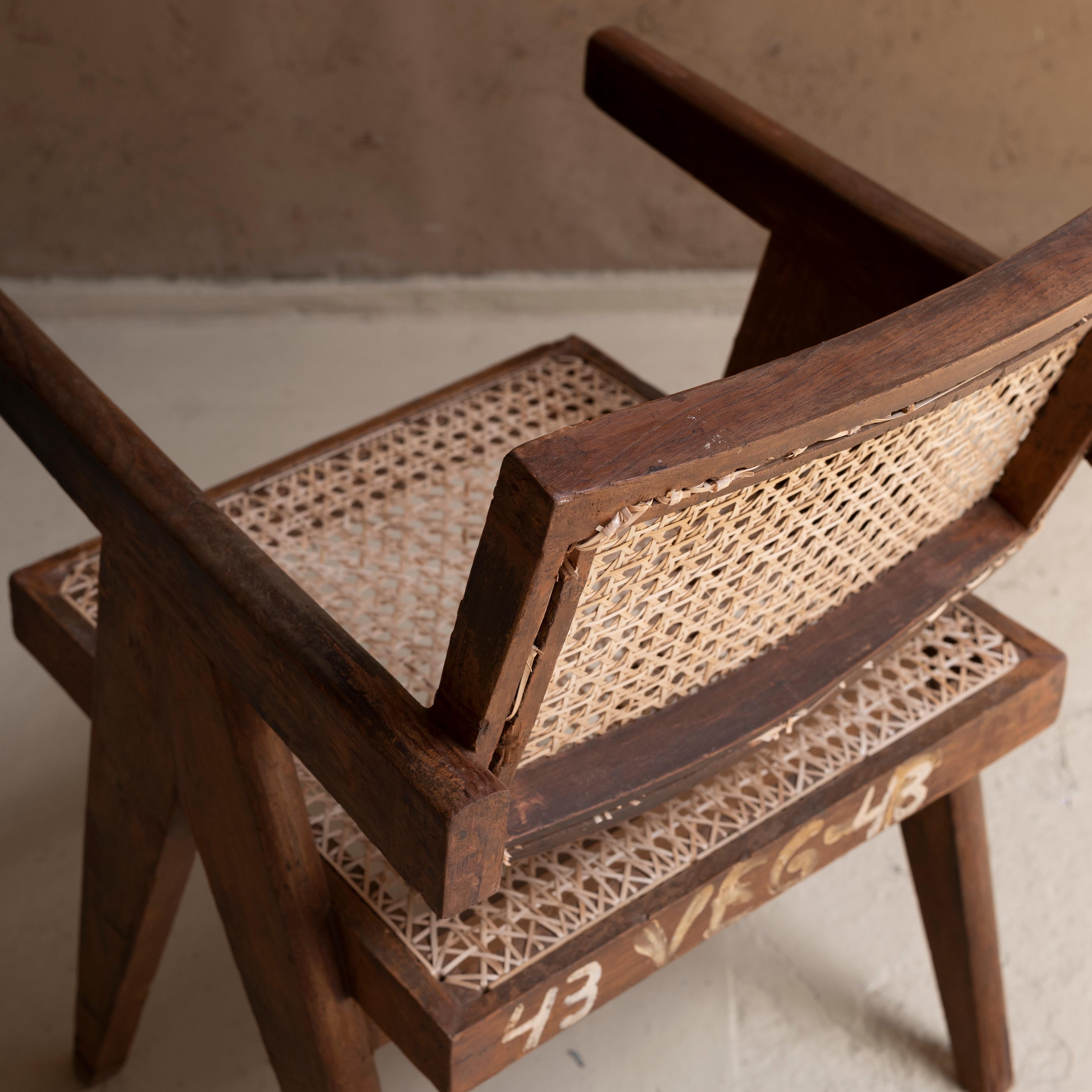 Canne Chaise de bureau Pierre Jeanneret, vers 1955-56, Chandigarh, Inde en vente
