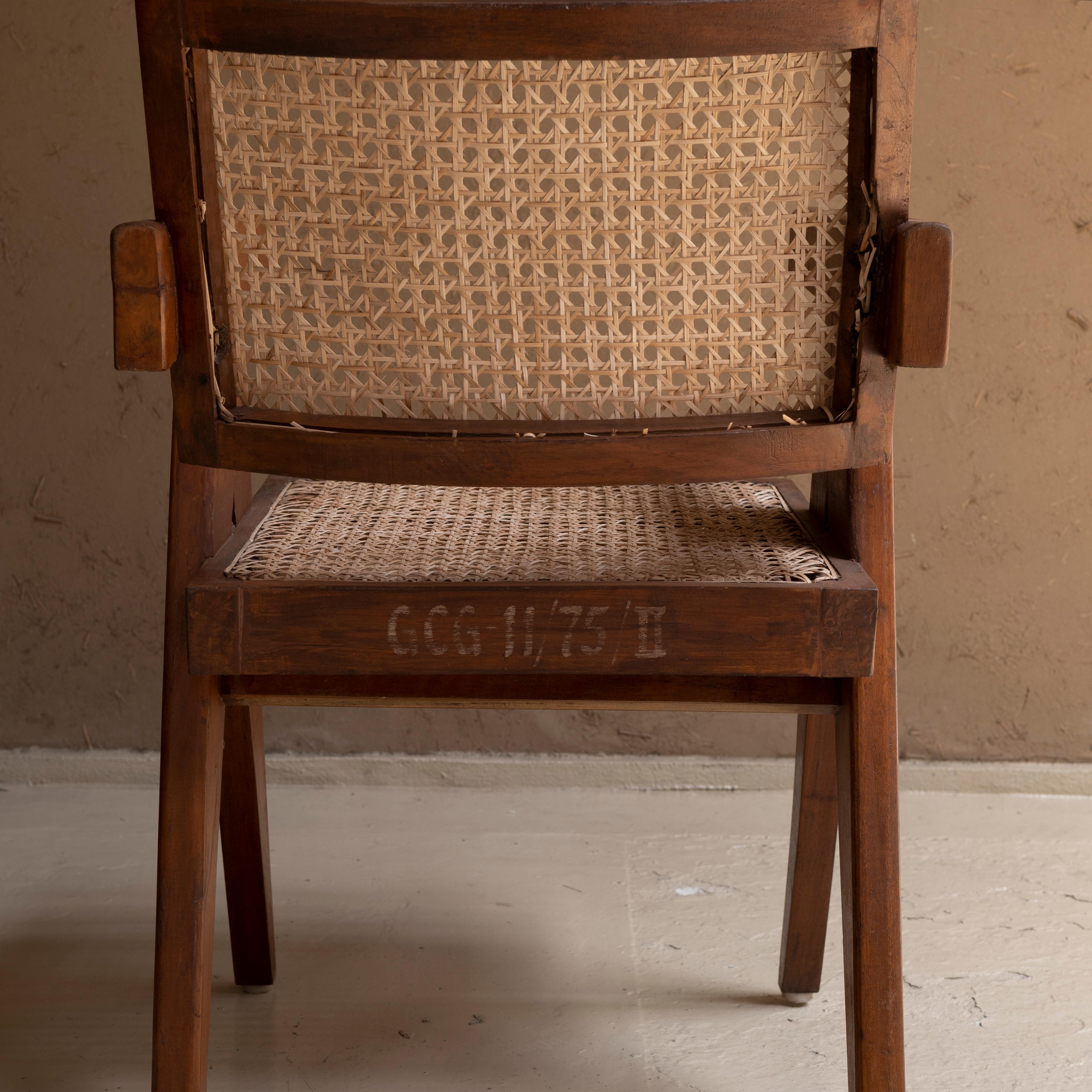 Cane Pierre Jeanneret Office Chair, circa 1955-1956, Chandigarh, India For Sale