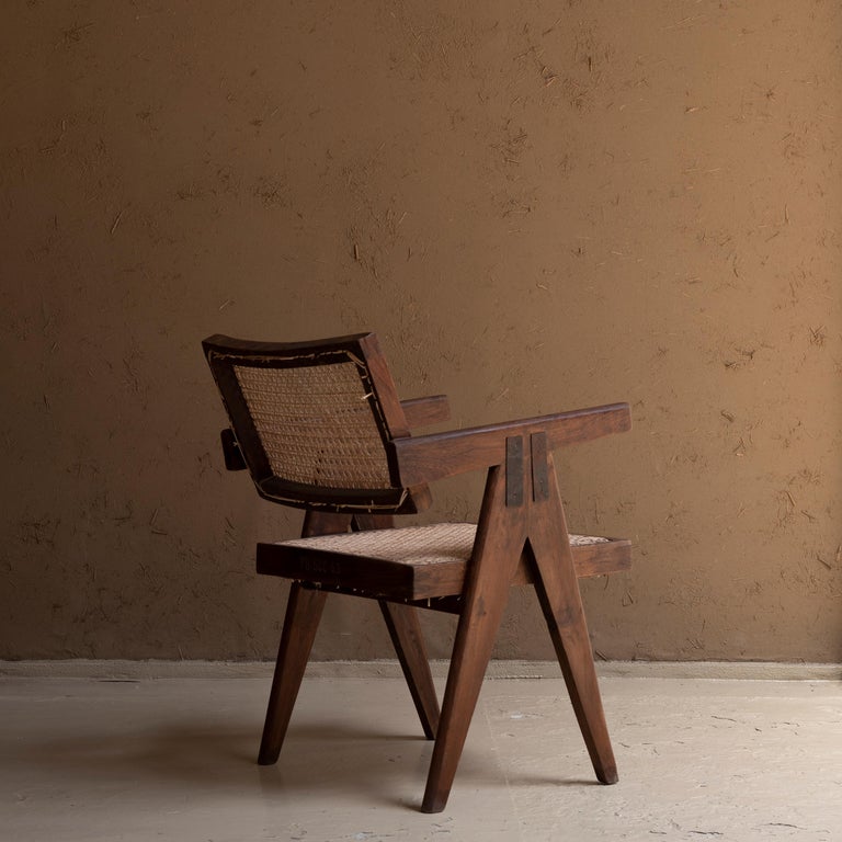 Cane Pierre Jeanneret Office Chair, circa 1955-56, Punjab University, Chandigarh For Sale