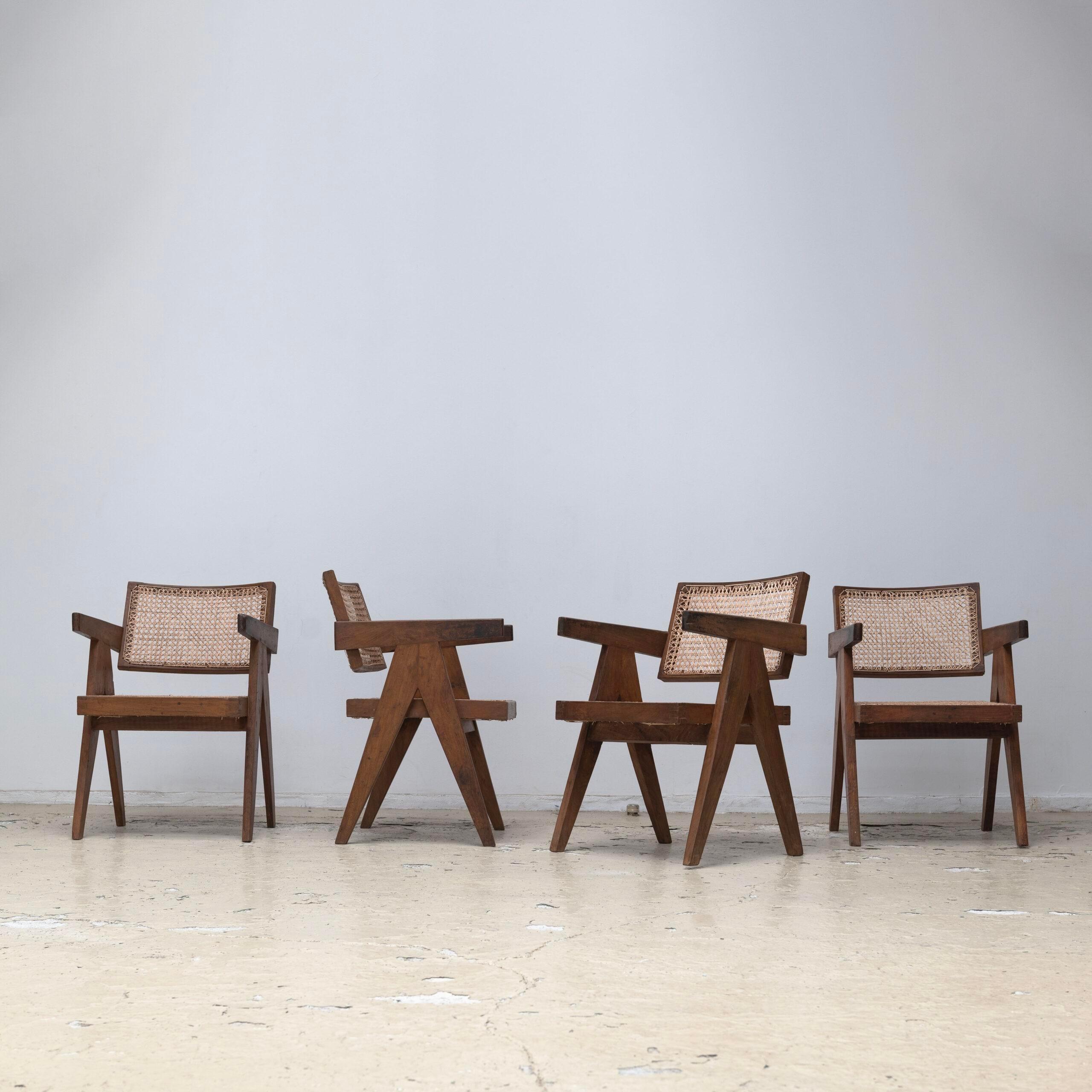 A rare and authentic example from the Chandigarh project in India, these office chairs by Pierre Jeanneret reflects the architect’s rational yet sculptural design language. Characterized by its solid teak construction.

The design embodies