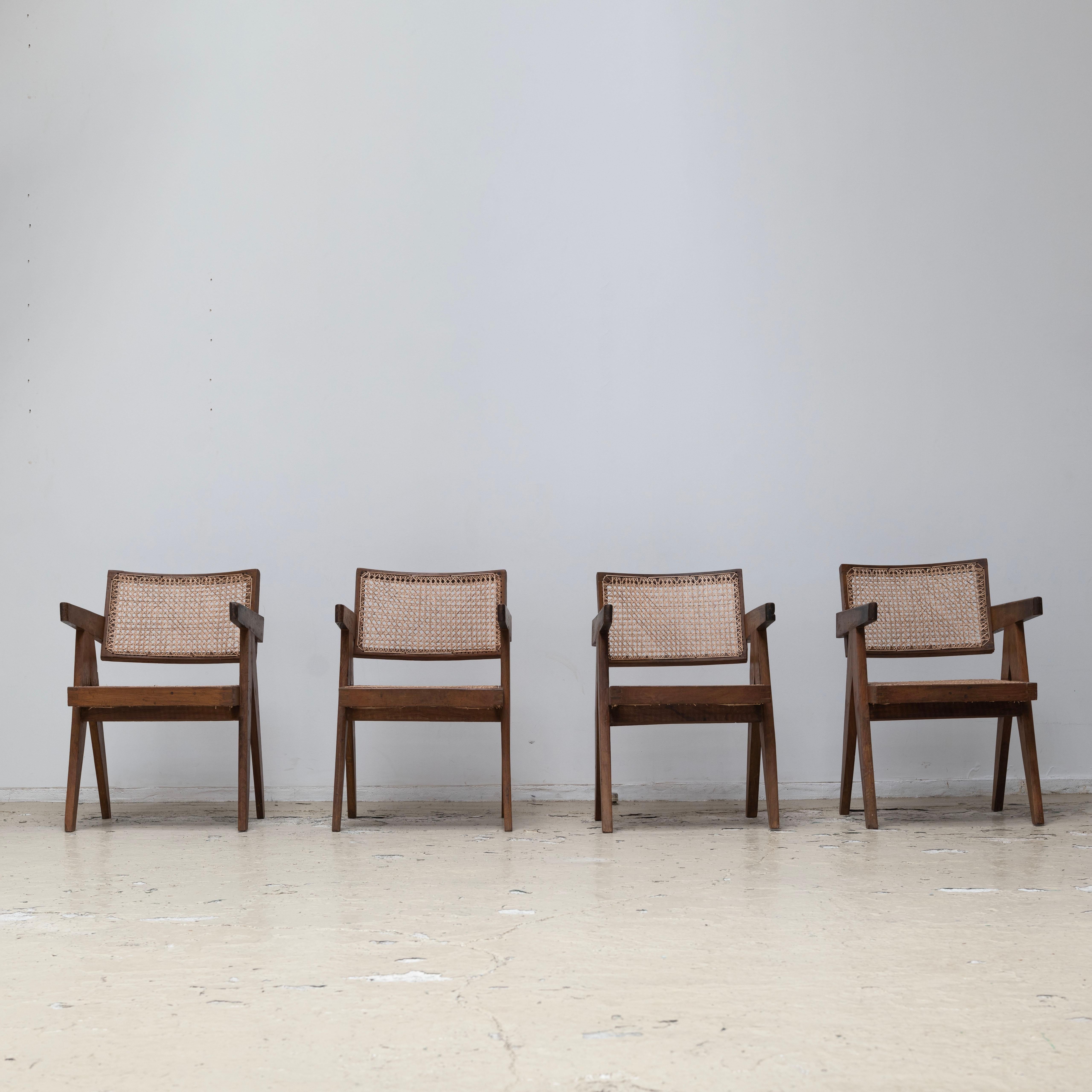 Mid-20th Century Pierre Jeanneret , Office Chair for Chandigarh, Teak , 1950s , Set of 4 For Sale