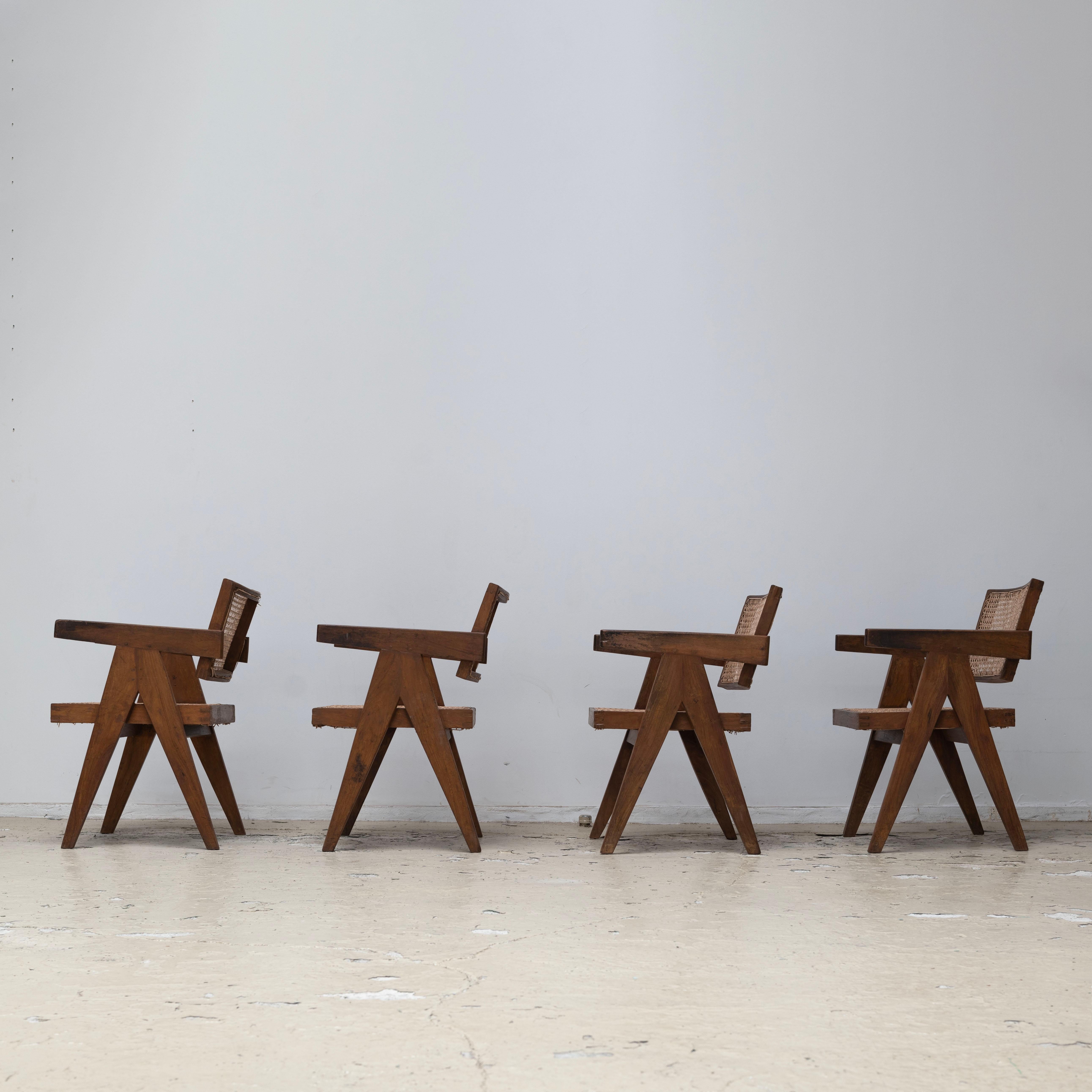 Pierre Jeanneret , Office Chair for Chandigarh, Teak , 1950s , Set of 4 For Sale 1