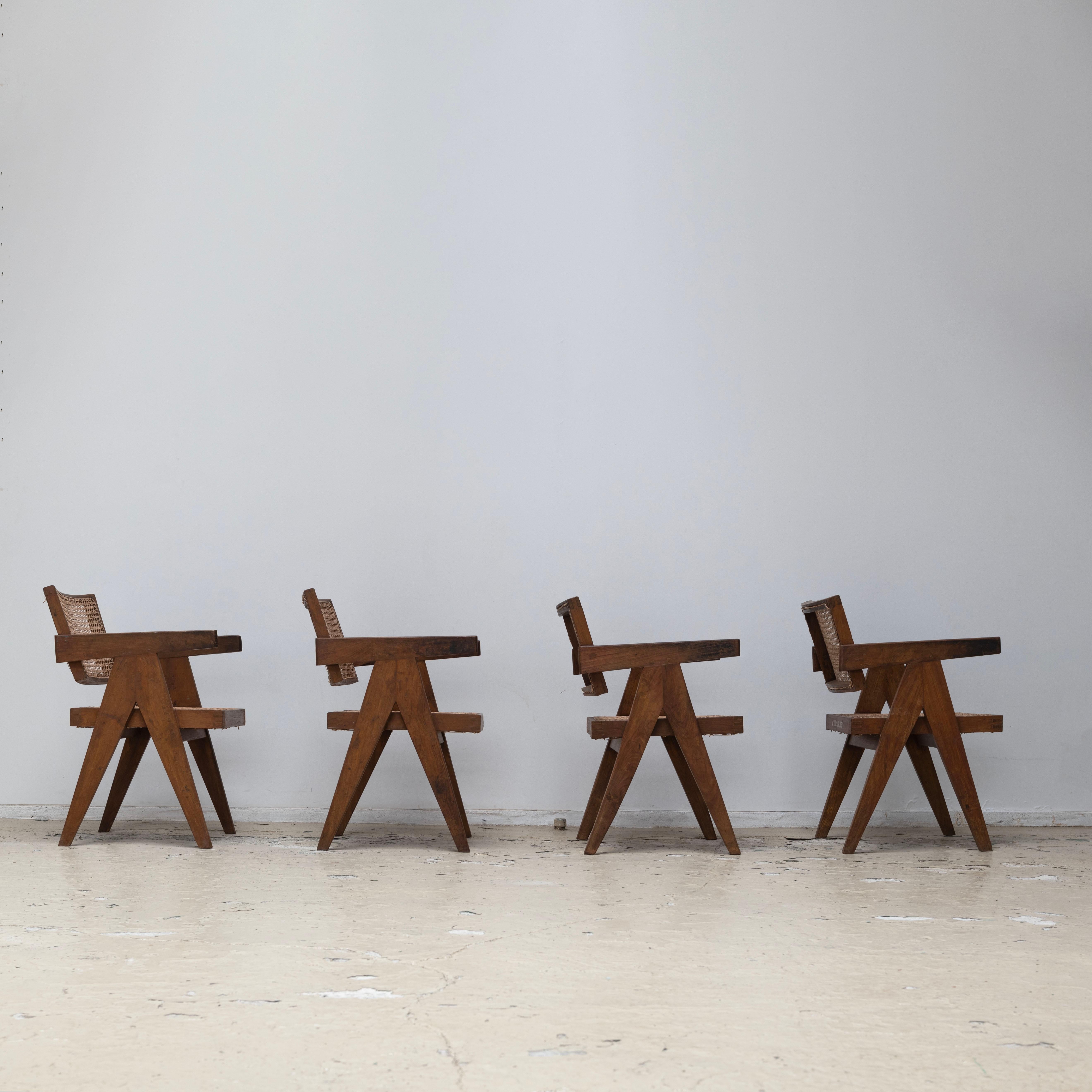 Pierre Jeanneret , Office Chair for Chandigarh, Teak , 1950s , Set of 4 For Sale 3