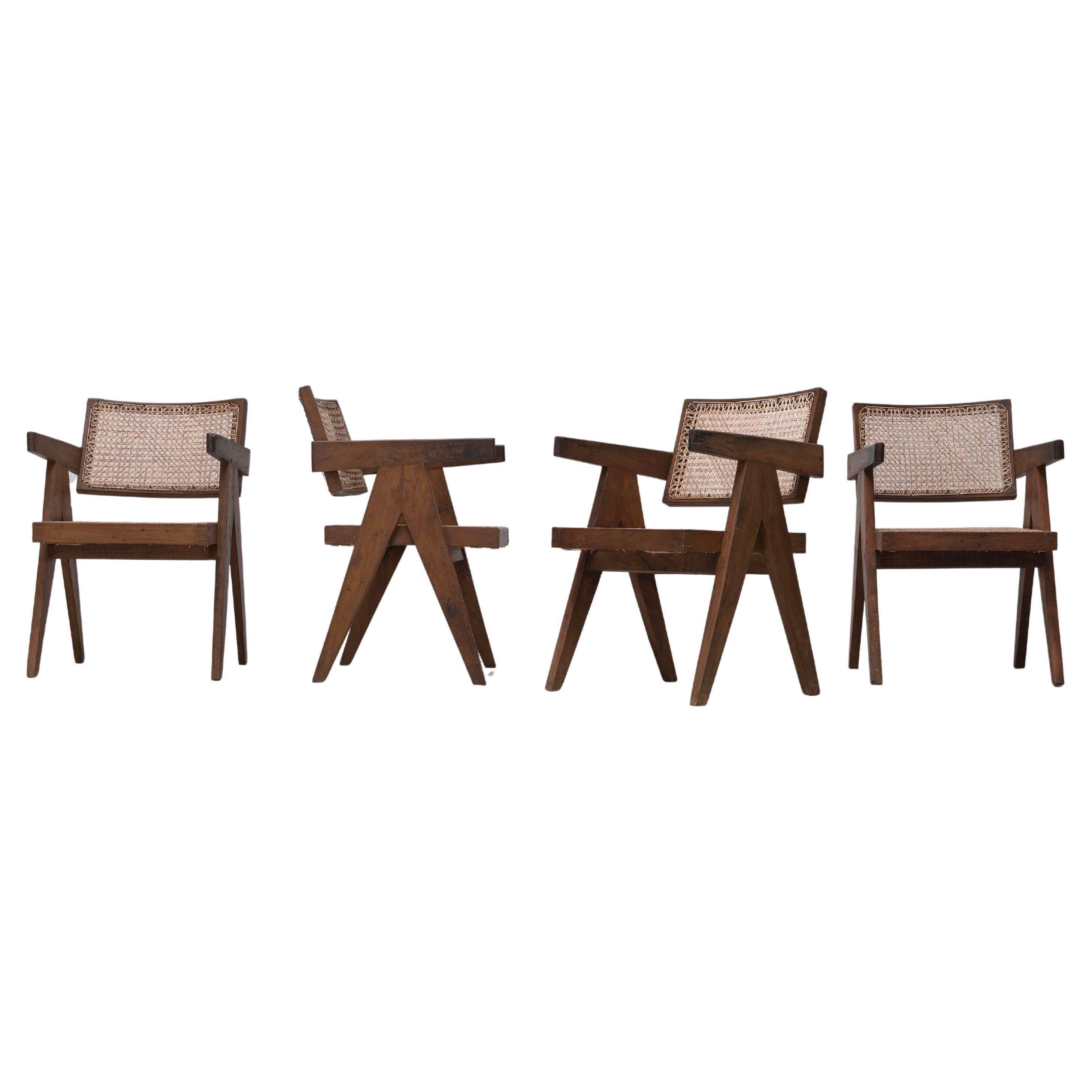 Pierre Jeanneret , Office Chair for Chandigarh, Teak , 1950s , Set of 4 For Sale