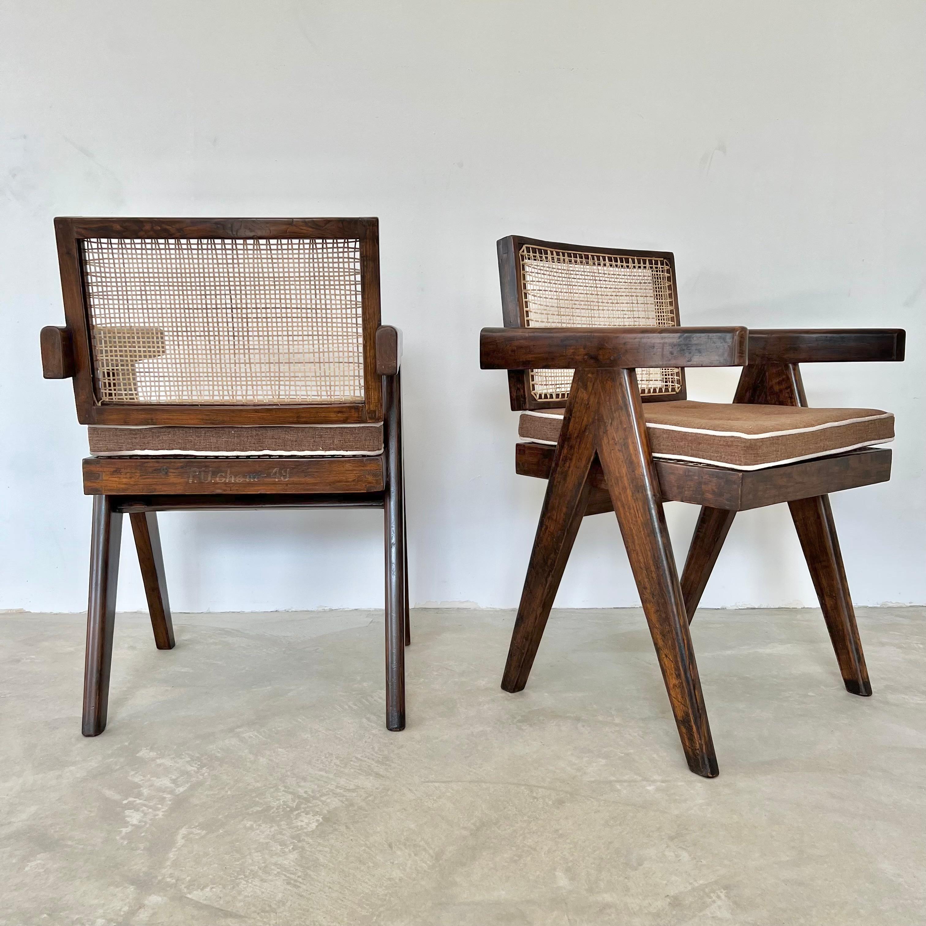 Cane Pierre Jeanneret Office Chairs, 1950s Chandigargh For Sale